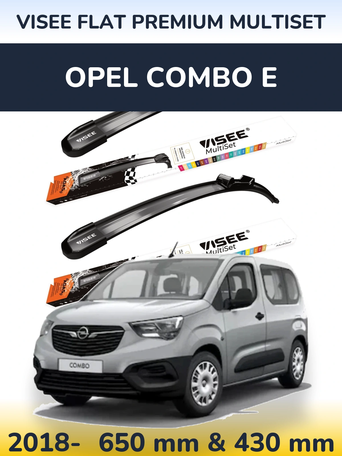 Комплект передних дворников VISEE FLAT PREMIUM MultiSet 650 & 430 мм для Opel Combo E 2018-2026