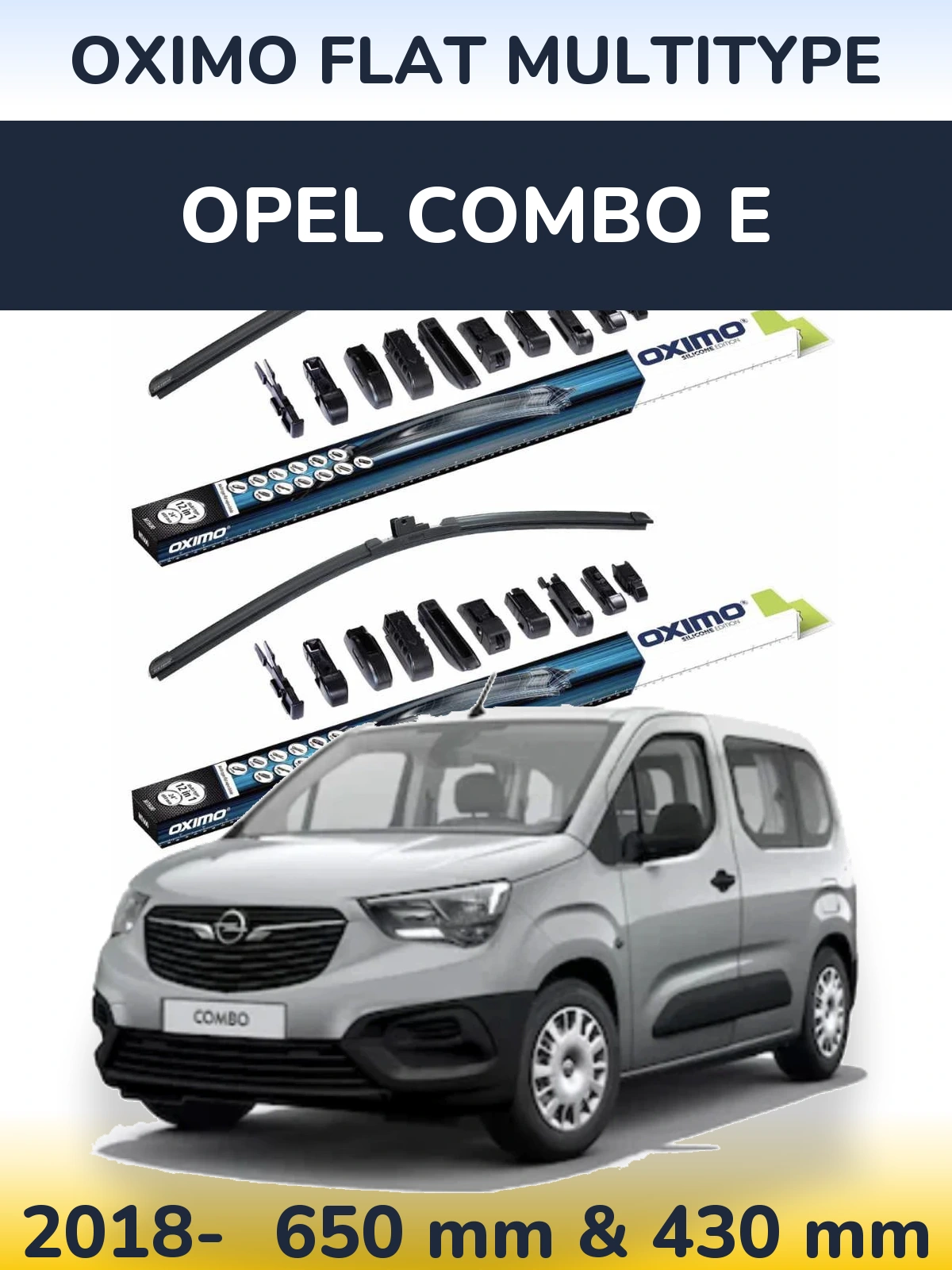 Комплект передних дворников Oximo Flat MultiТипe 650 & 430 мм для Opel Combo E 2018-2026
