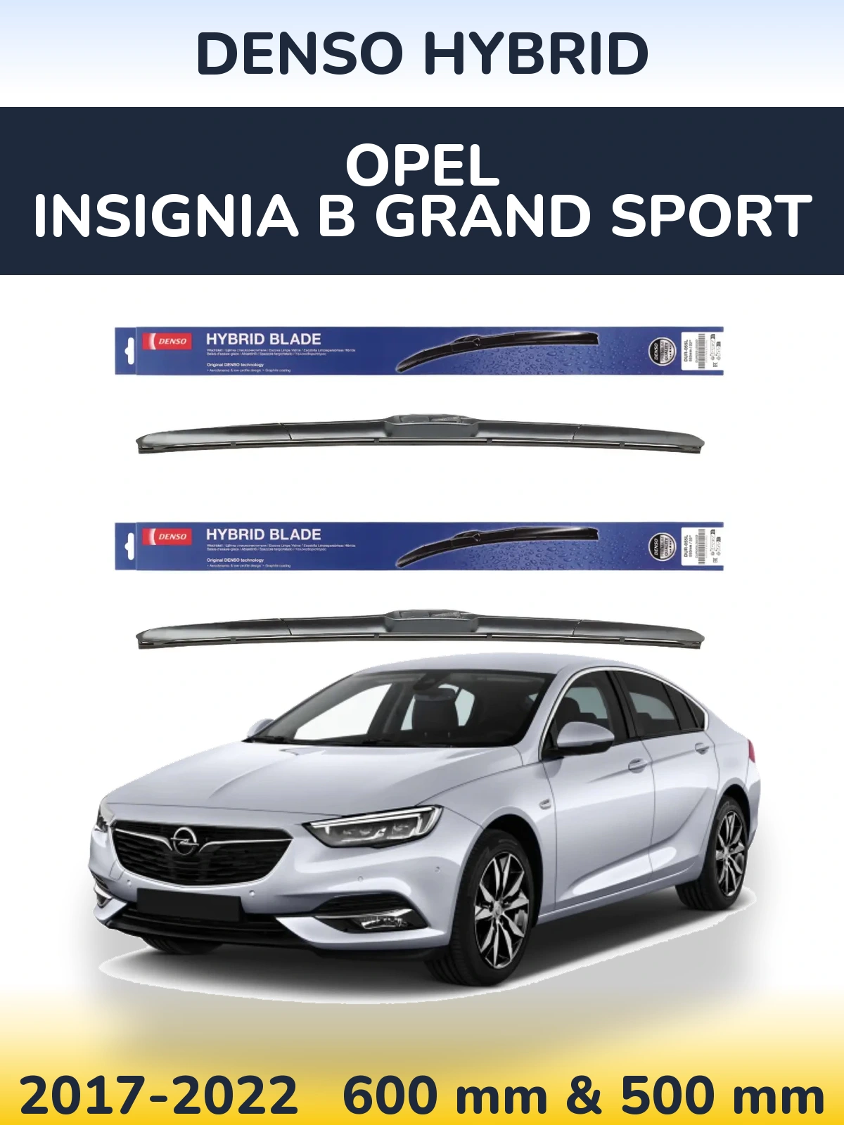 Komplet przednich wycieraczek Denso Hybrid 600 & 500 mm do Opel Insignia B Grand Sport 2017-2022