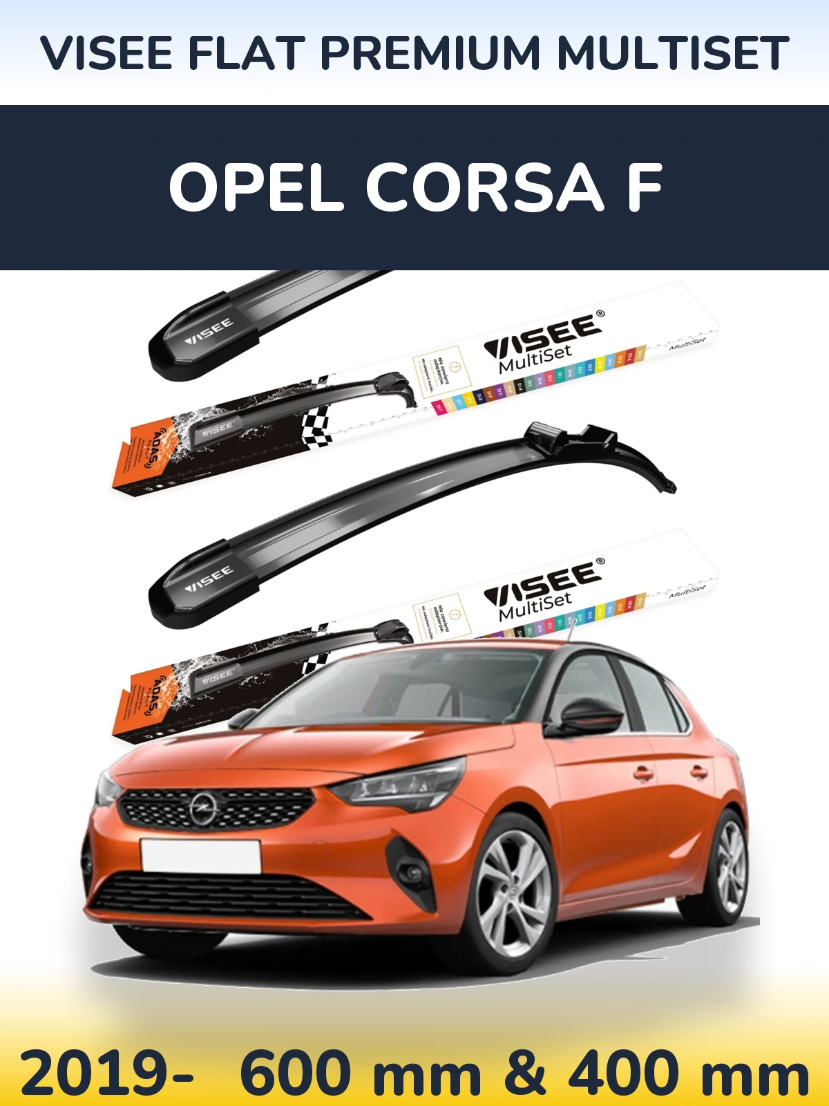 Комплект передних дворников VISEE FLAT PREMIUM MultiSet 600 & 400 мм для Opel Corsa F 2019-2026