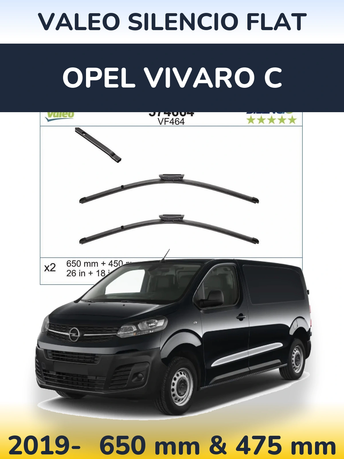 Комплект передних дворников Valeo Silencio Flat 650 & 450 мм для Opel Vivaro C 2019-2026