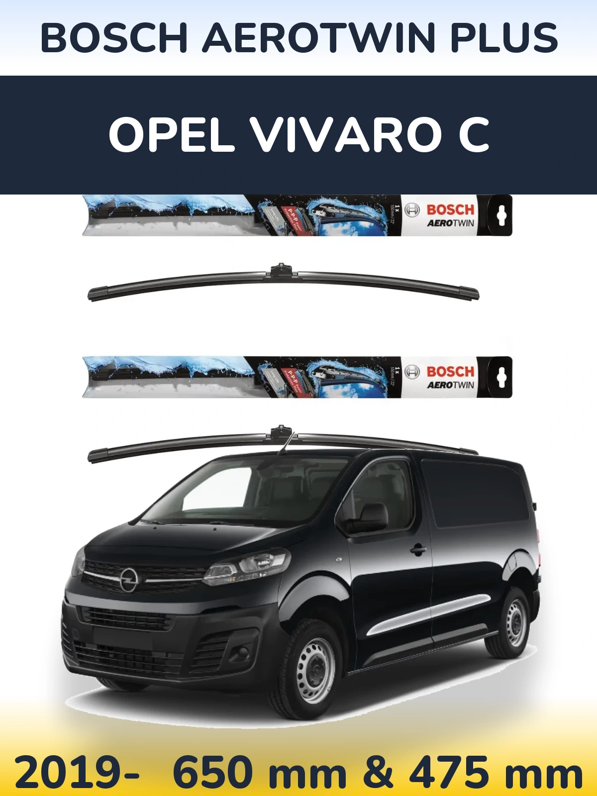 Комплект передних дворников BOSCH AeroTwin Plus 650 & 475 мм для Opel Vivaro C 2019-2026