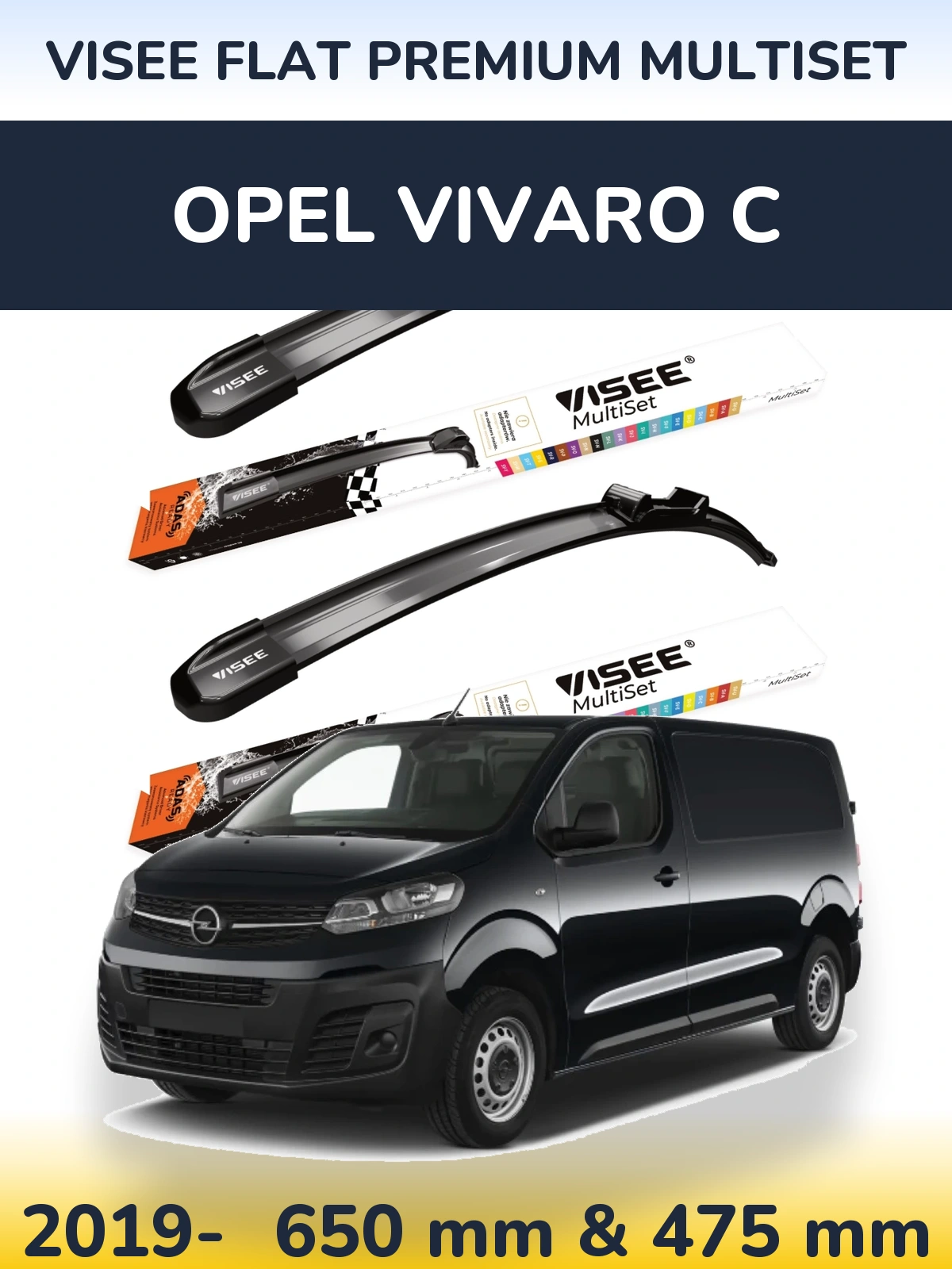 Komplet przednich wycieraczek VISEE FLAT PREMIUM MultiSet 650 & 475 mm do Opel Vivaro C 2019-2026
