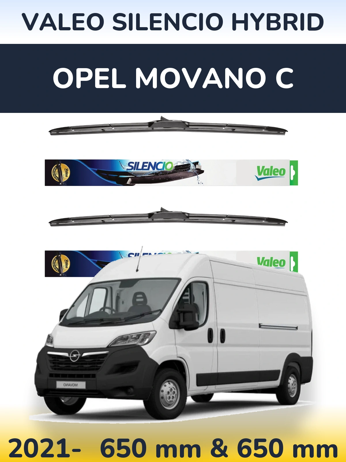 Комплект передних дворников Valeo Silencio Hybrid 650 & 650 мм для Opel Movano C 2021-2026