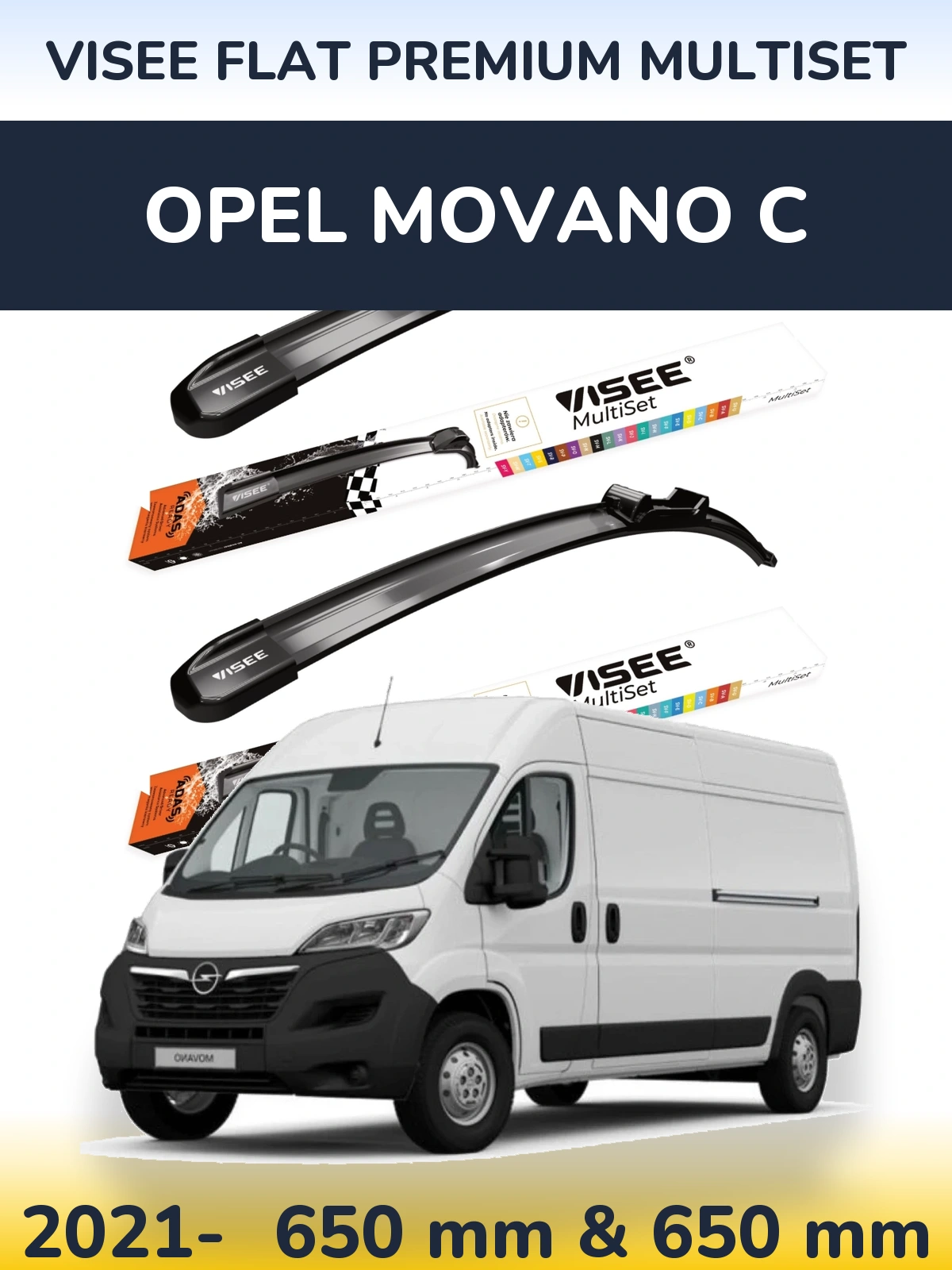 Komplet przednich wycieraczek VISEE FLAT PREMIUM MultiSet 650 & 650 mm do Opel Movano C 2021-2026