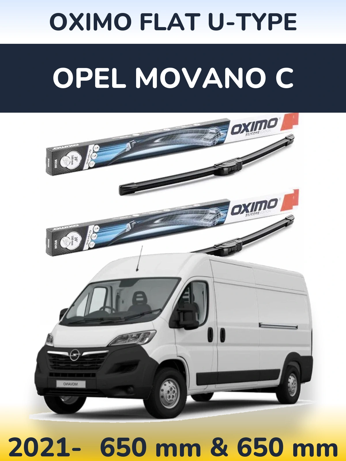 Komplet przednich wycieraczek Oximo Flat U-type 650 & 650 mm do Opel Movano C 2021-2026