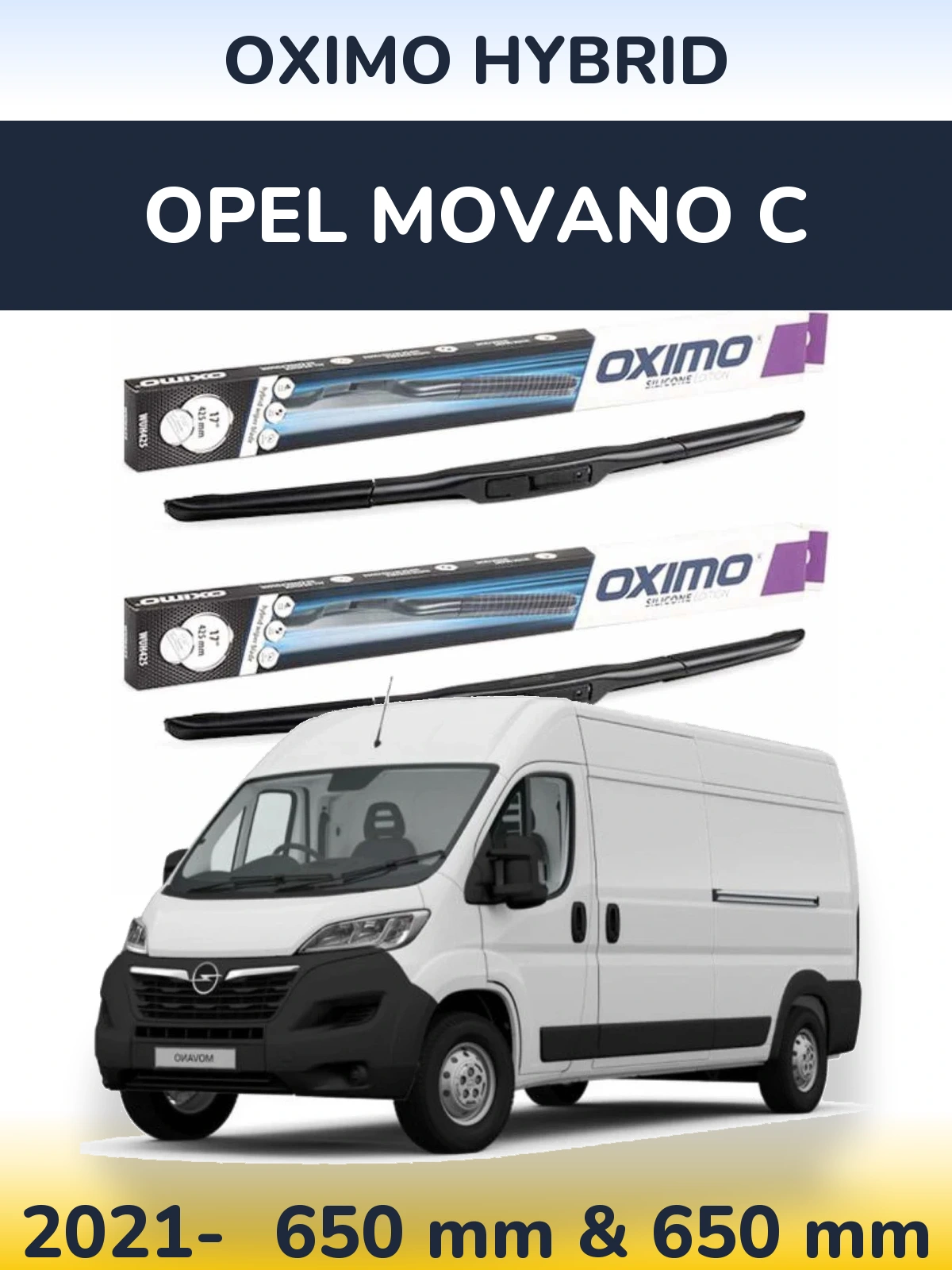 Комплект передних дворников Oximo Hybrid 650 & 650 мм для Opel Movano C 2021-2026
