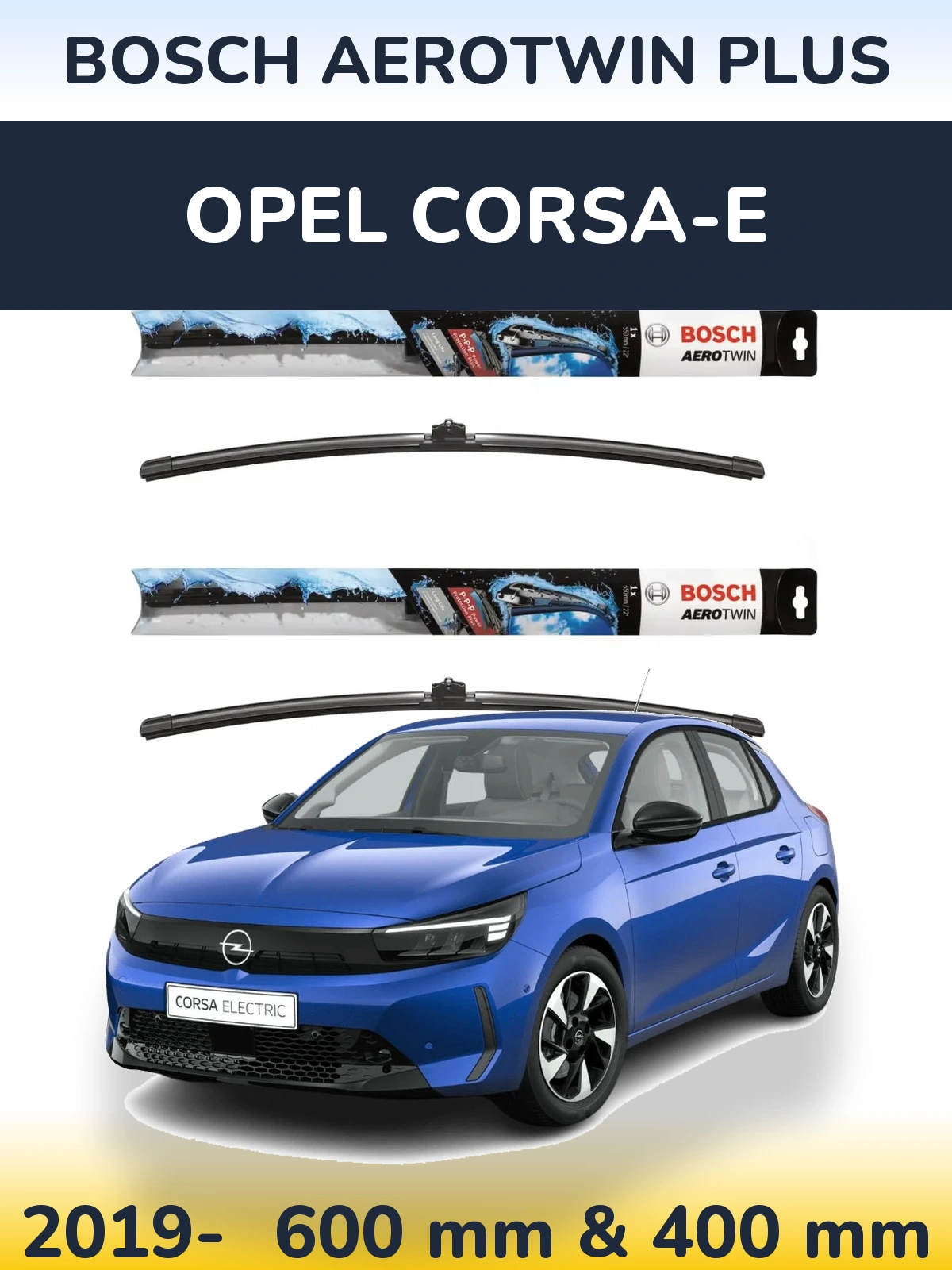 Комплект передних дворников BOSCH AeroTwin Plus 600 & 400 мм для Opel Corsa-e 2019-2026
