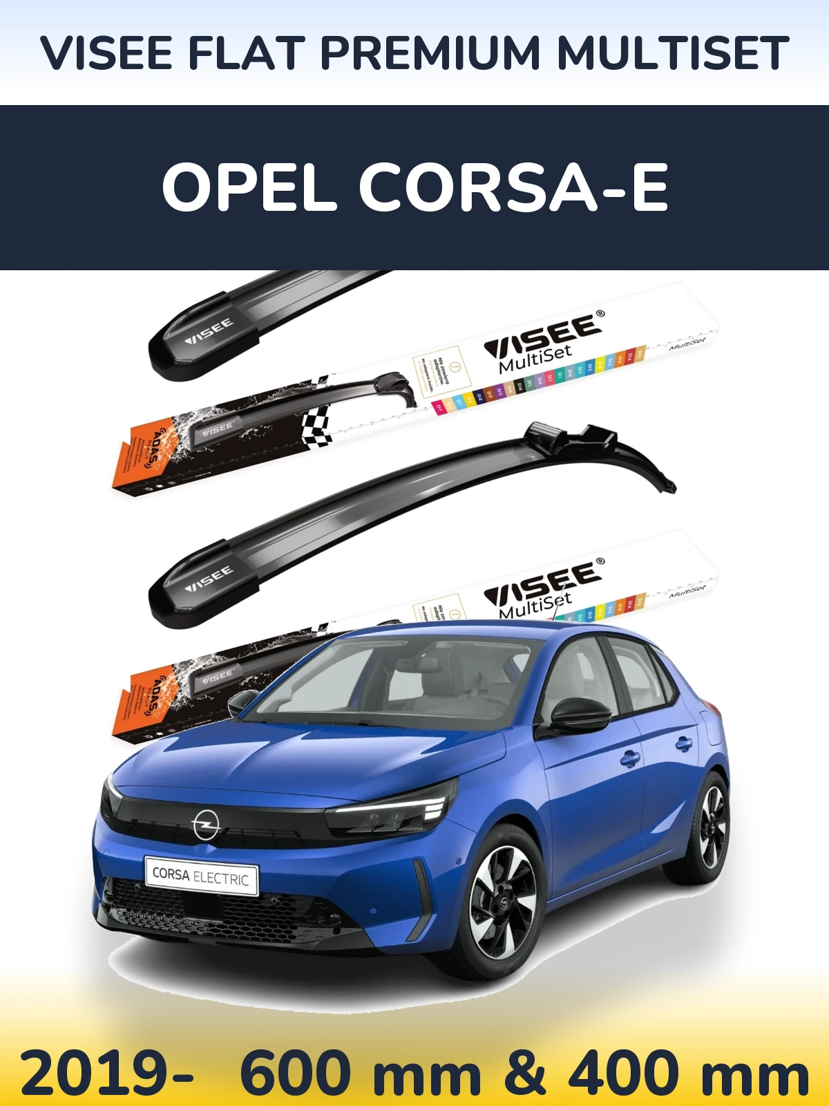 Комплект передних дворников VISEE FLAT PREMIUM MultiSet 600 & 400 мм для Opel Corsa-e 2019-2026