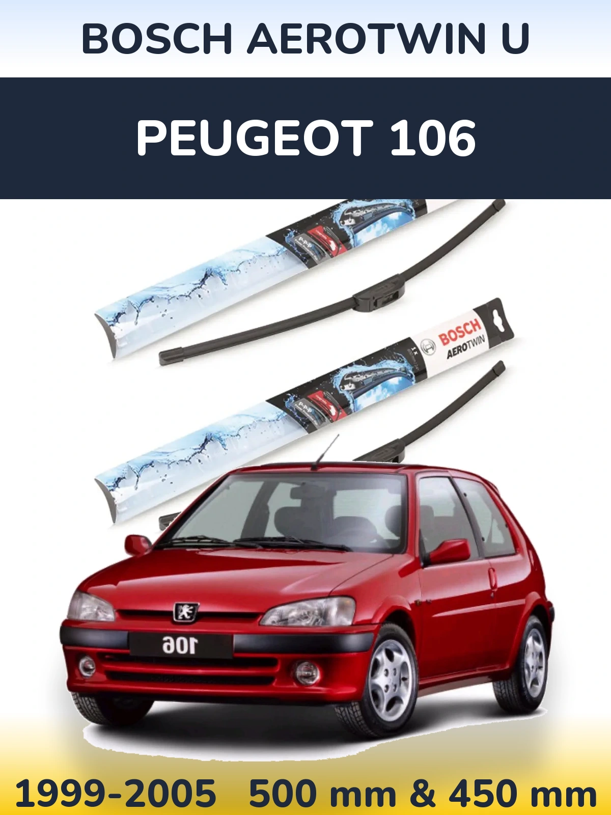 Komplet przednich wycieraczek BOSCH AeroTwin U 500 & 450 mm do Peugeot 106 1999-2005