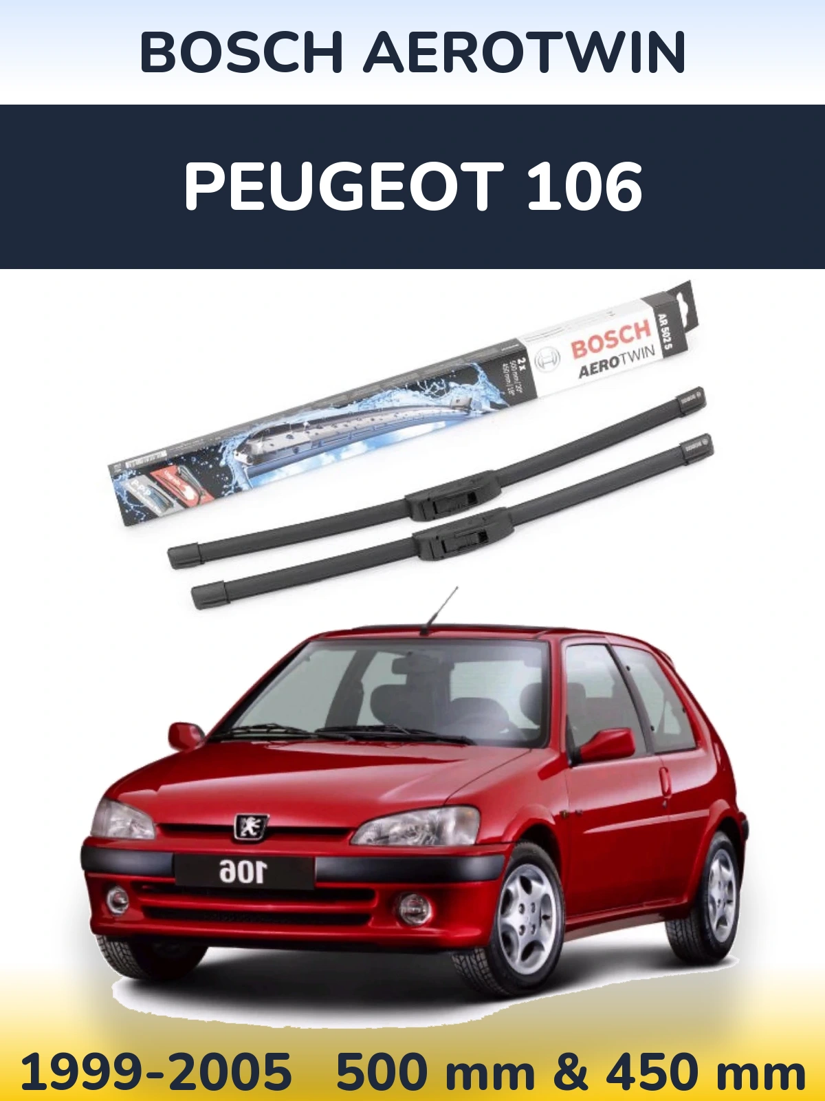 Komplet przednich wycieraczek BOSCH AeroTwin 500 & 450 mm do Peugeot 106 1999-2005