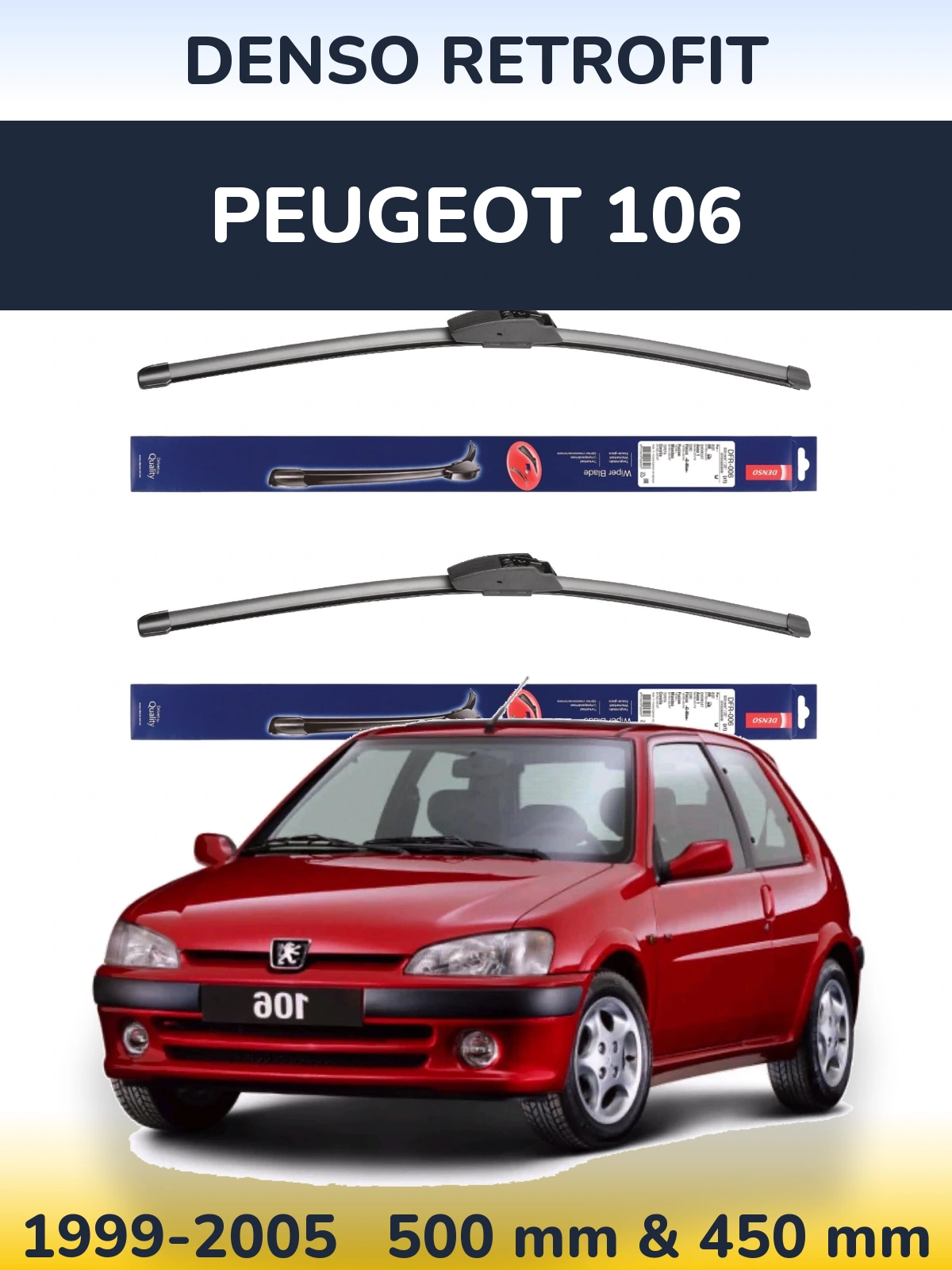 Komplet przednich wycieraczek Denso Retrofit 500 & 450 mm do Peugeot 106 1999-2005