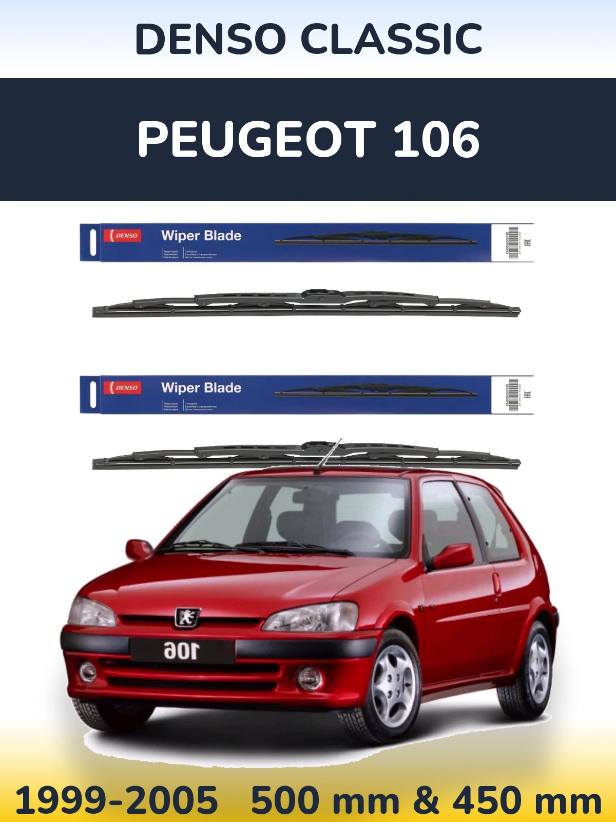 Komplet przednich wycieraczek Denso Classic 500 & 450 mm do Peugeot 106 1999-2005