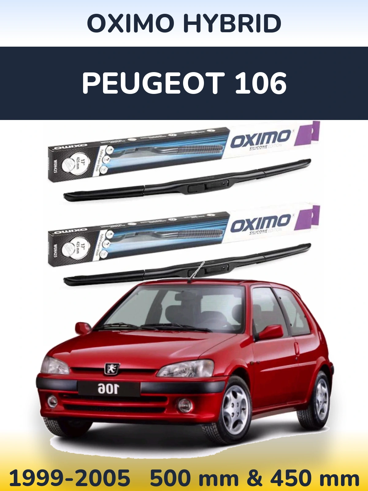 Комплект передних дворников Oximo Hybrid 500 & 450 мм для Peugeot 106 1999-2005
