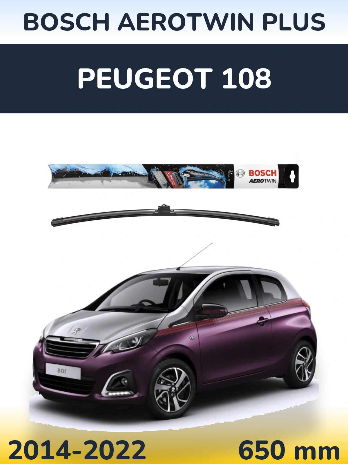 Przednia wycieraczka BOSCH AeroTwin Plus 650 mm do Peugeot 108 2014-2022