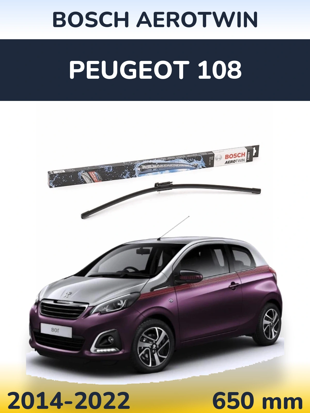 Przednia wycieraczka BOSCH AeroTwin 650 mm do Peugeot 108 2014-2022