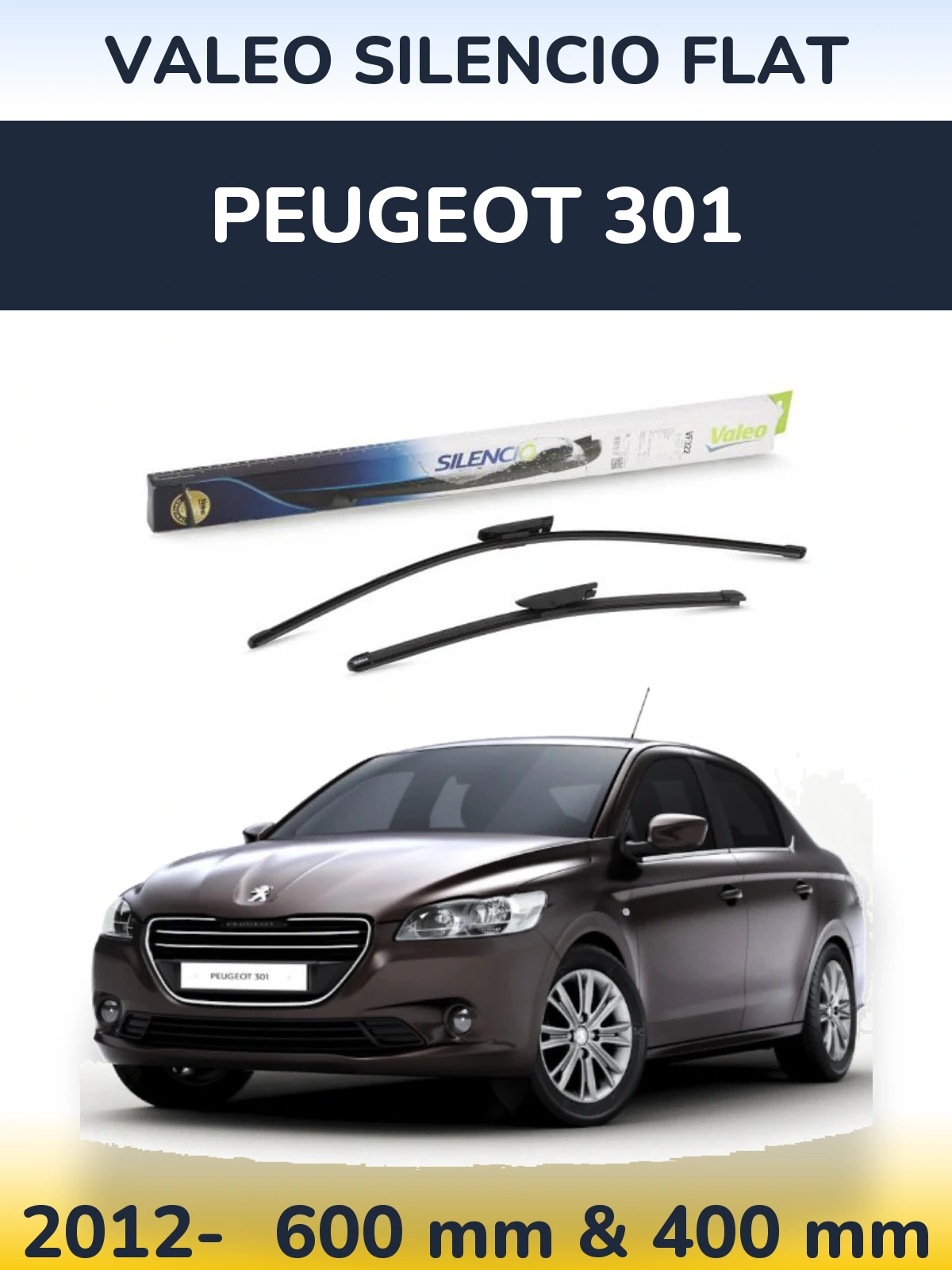 Komplet przednich wycieraczek Valeo Silencio Flat 600 & 400 mm do Peugeot 301 2012-2026