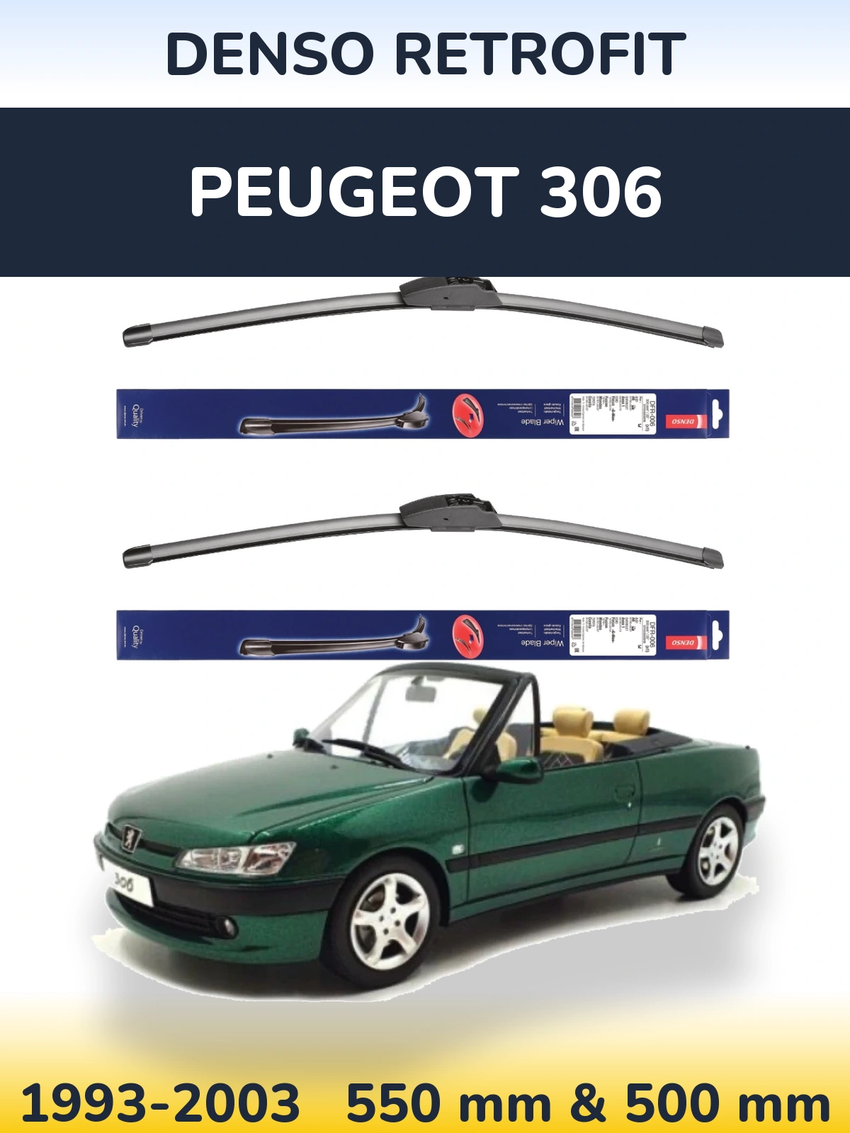 Комплект передних дворников Denso Retrofit 550 & 500 мм для Peugeot 306 1993-2003