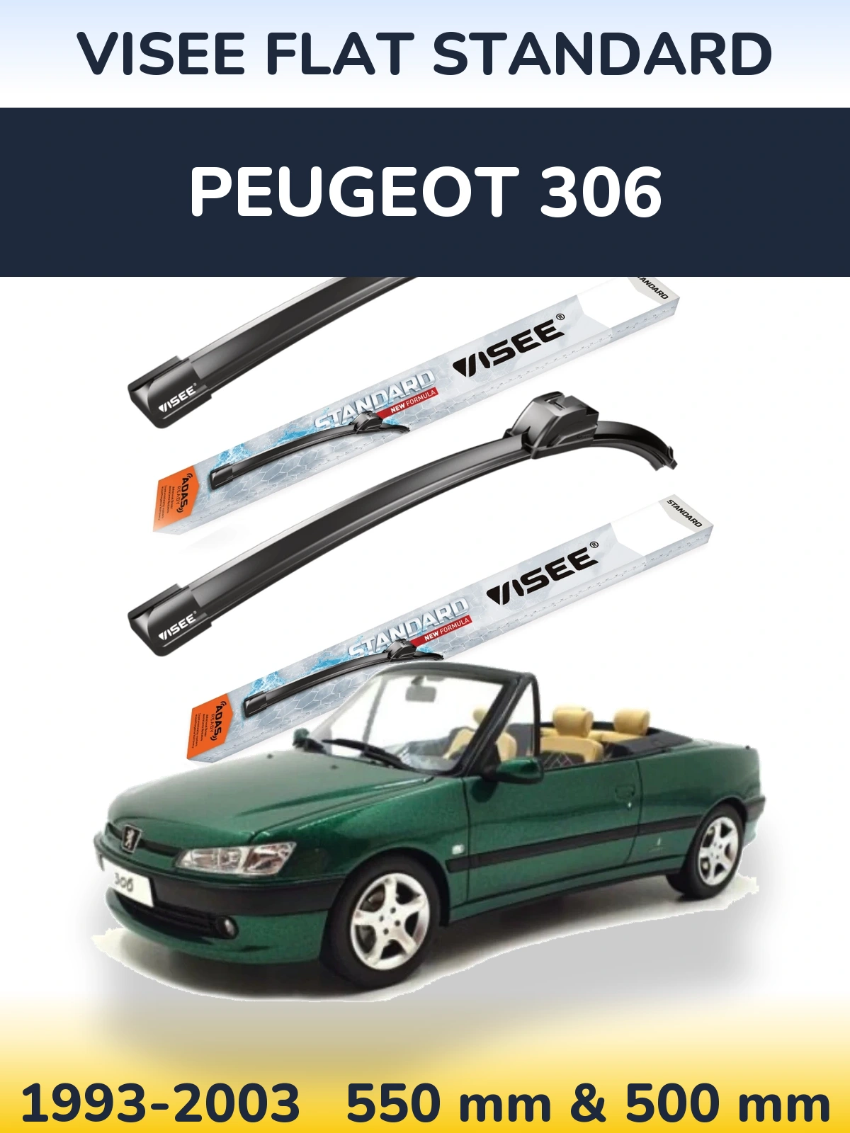 Комплект передних дворников VISEE FLAT STANDARD 550 & 500 мм для Peugeot 306 1993-2003