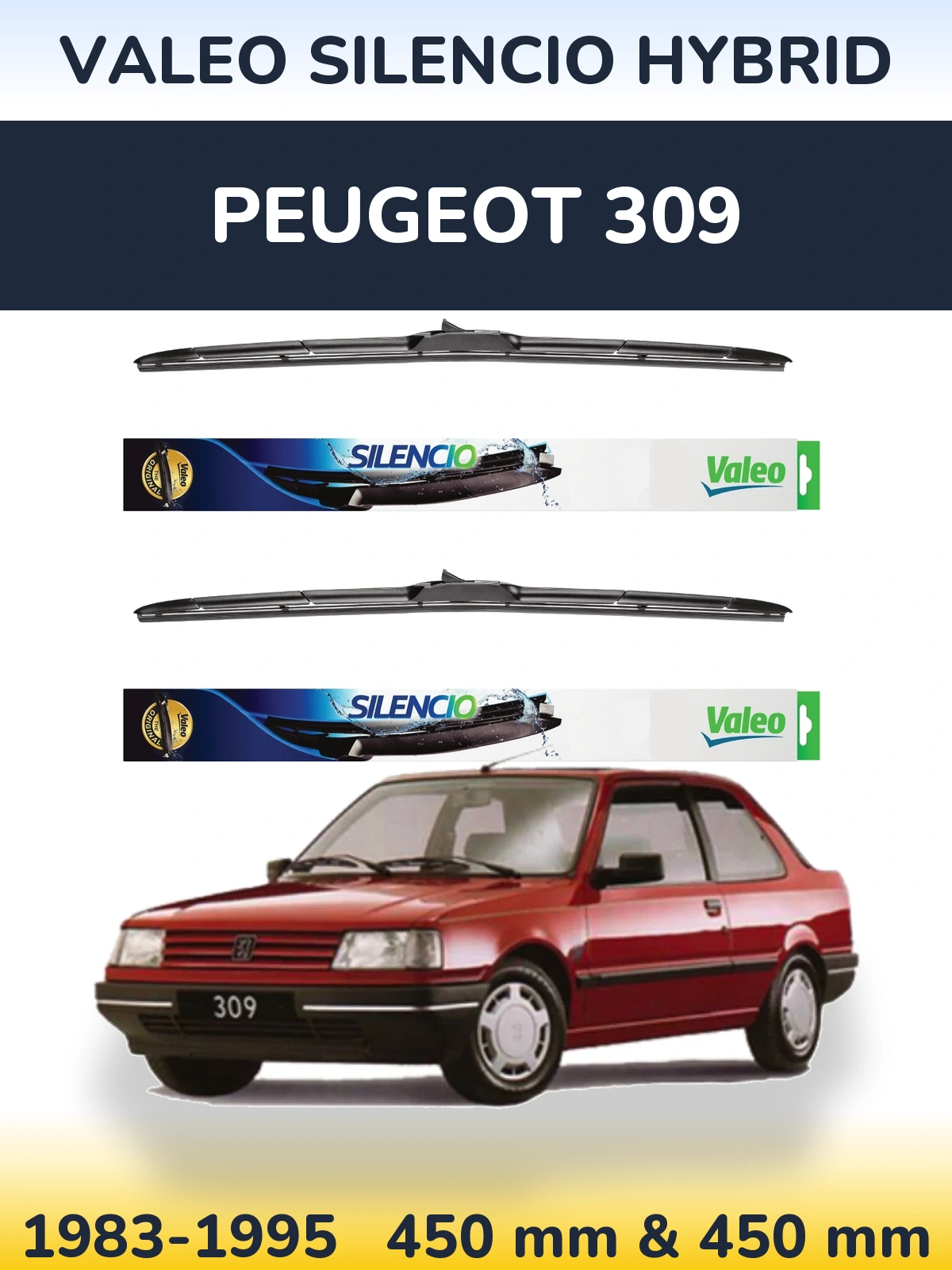 Komplet przednich wycieraczek Valeo Silencio Hybrid 450 & 450 mm do Peugeot 309 1983-1995
