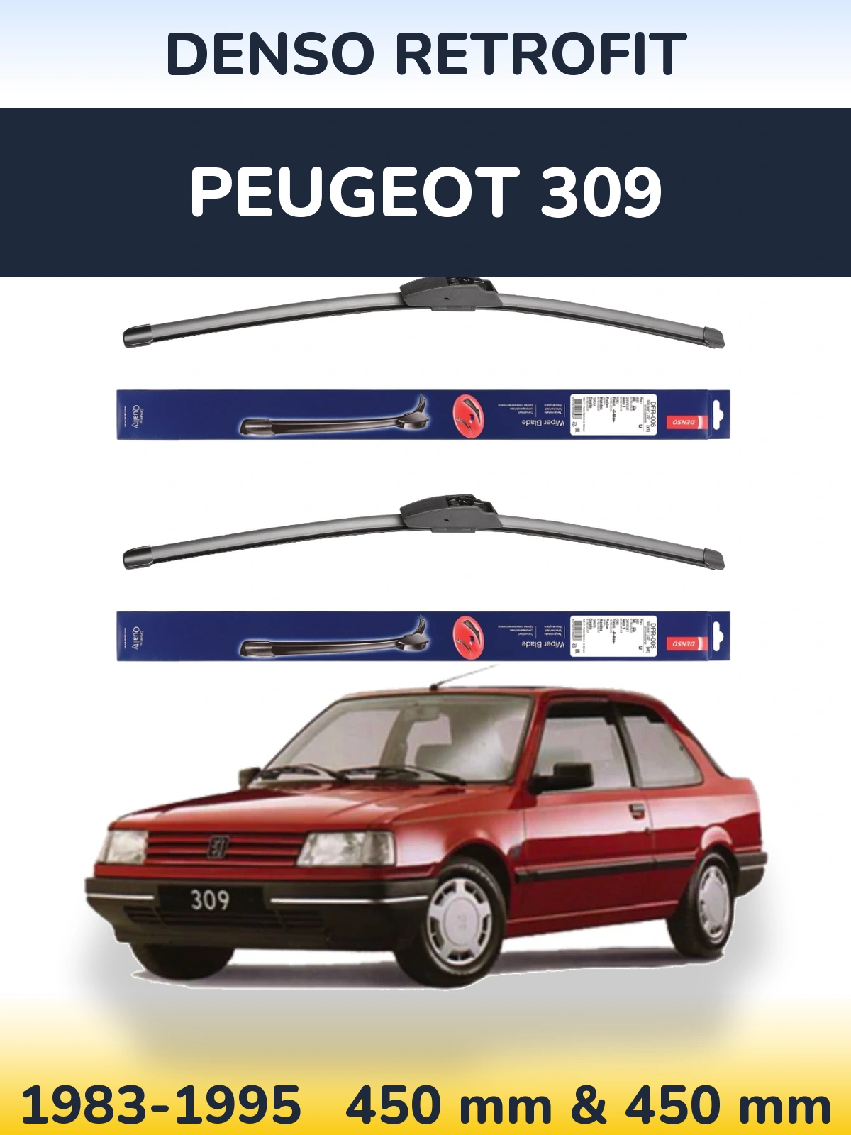 Комплект передних дворников Denso Retrofit 450 & 450 мм для Peugeot 309 1983-1995