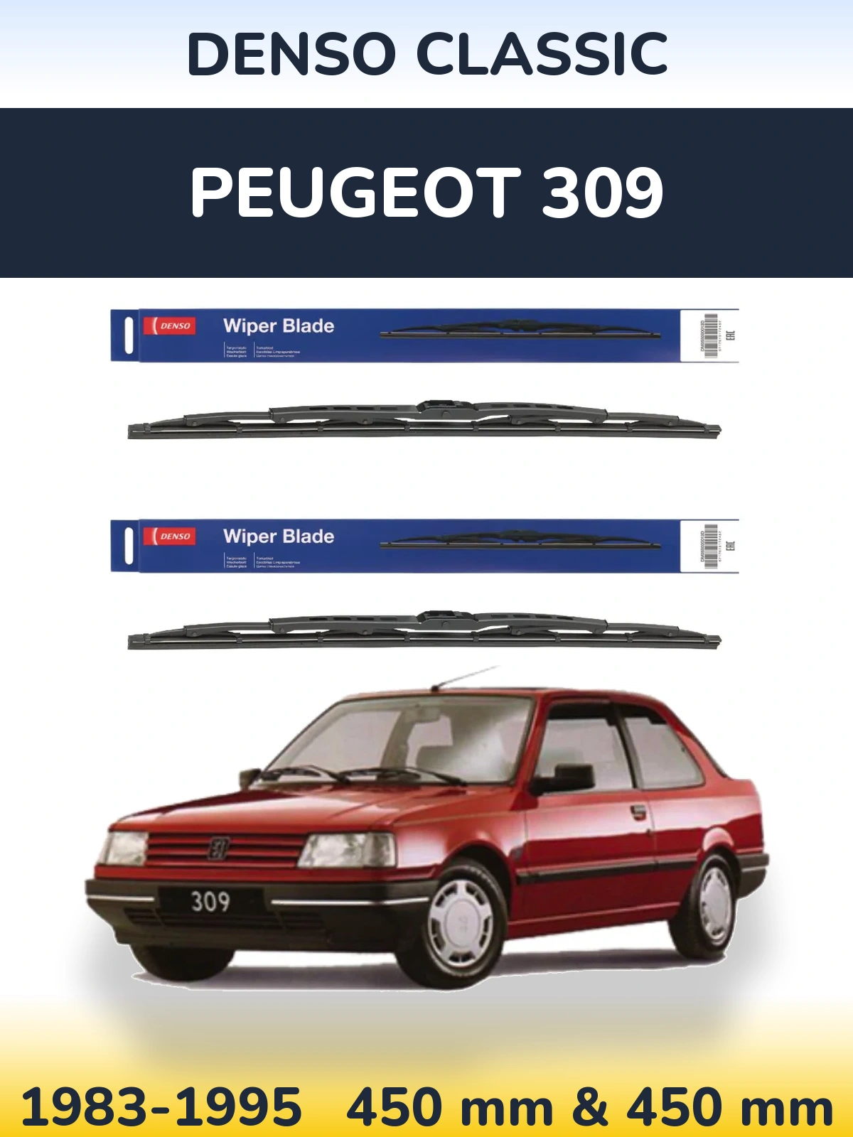 Komplet przednich wycieraczek Denso Classic 450 & 450 mm do Peugeot 309 1983-1995