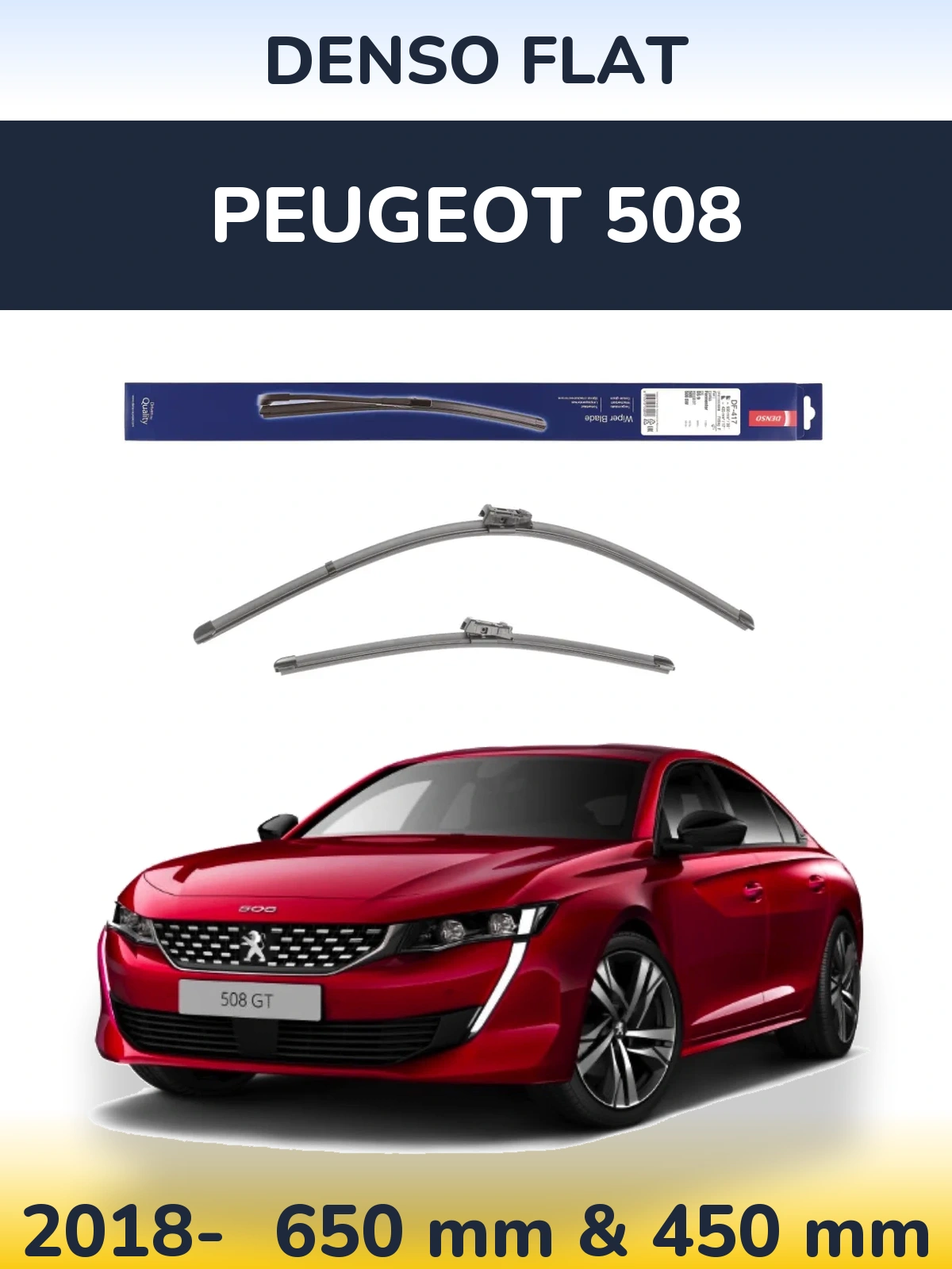 Комплект передних дворников Denso Flat 650 & 450 мм для Peugeot 508 2018-2026