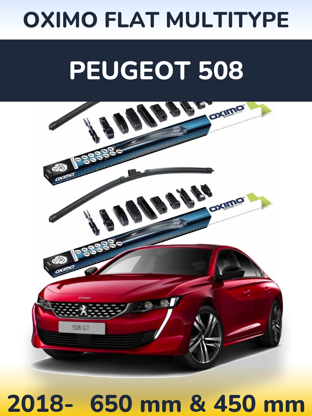 Комплект передних дворников Oximo Flat MultiТипe 650 & 450 мм для Peugeot 508 2018-2026