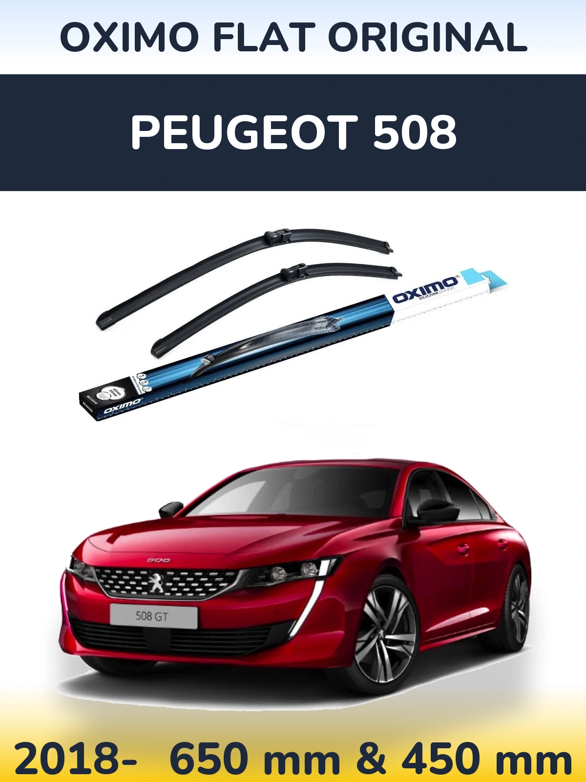 Комплект передних дворников Oximo Flat Original 650 & 450 мм для Peugeot 508 2018-2026