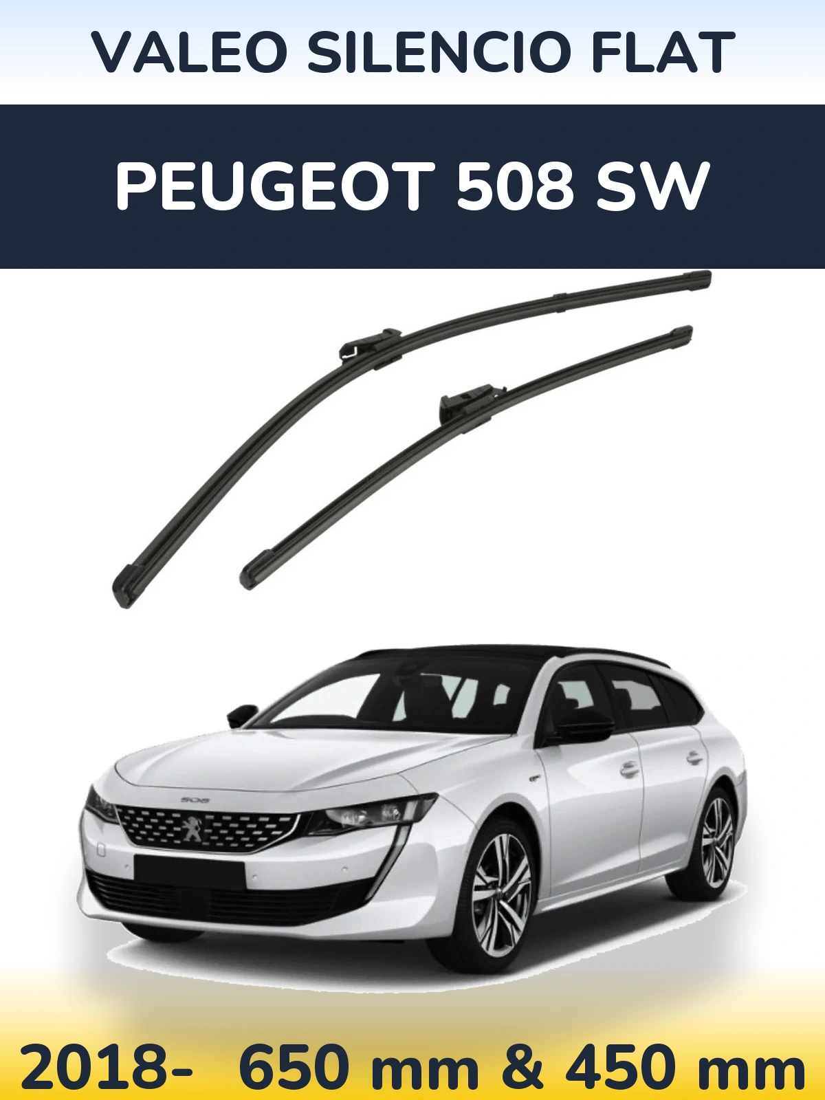 Комплект передних дворников Valeo Silencio Flat 650 & 450 мм для Peugeot 508 SW 2018-2026