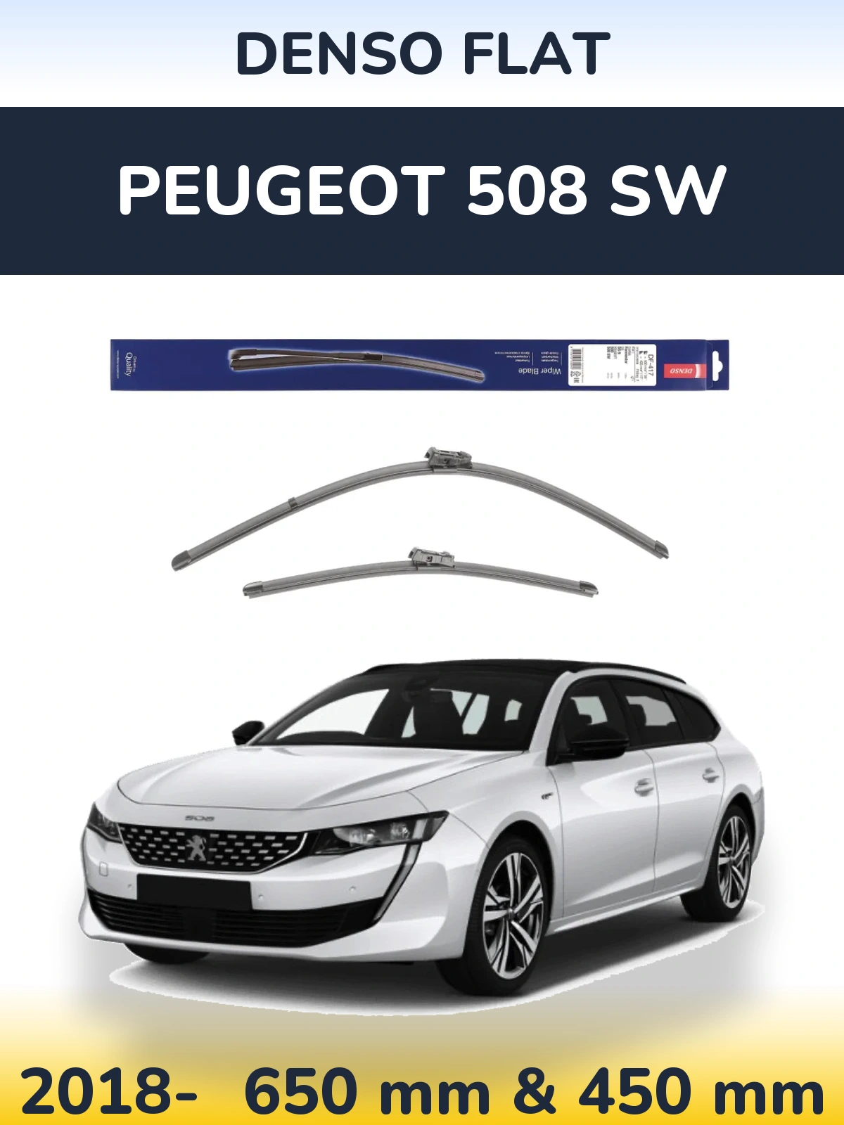 Комплект передних дворников Denso Flat 650 & 450 мм для Peugeot 508 SW 2018-2026