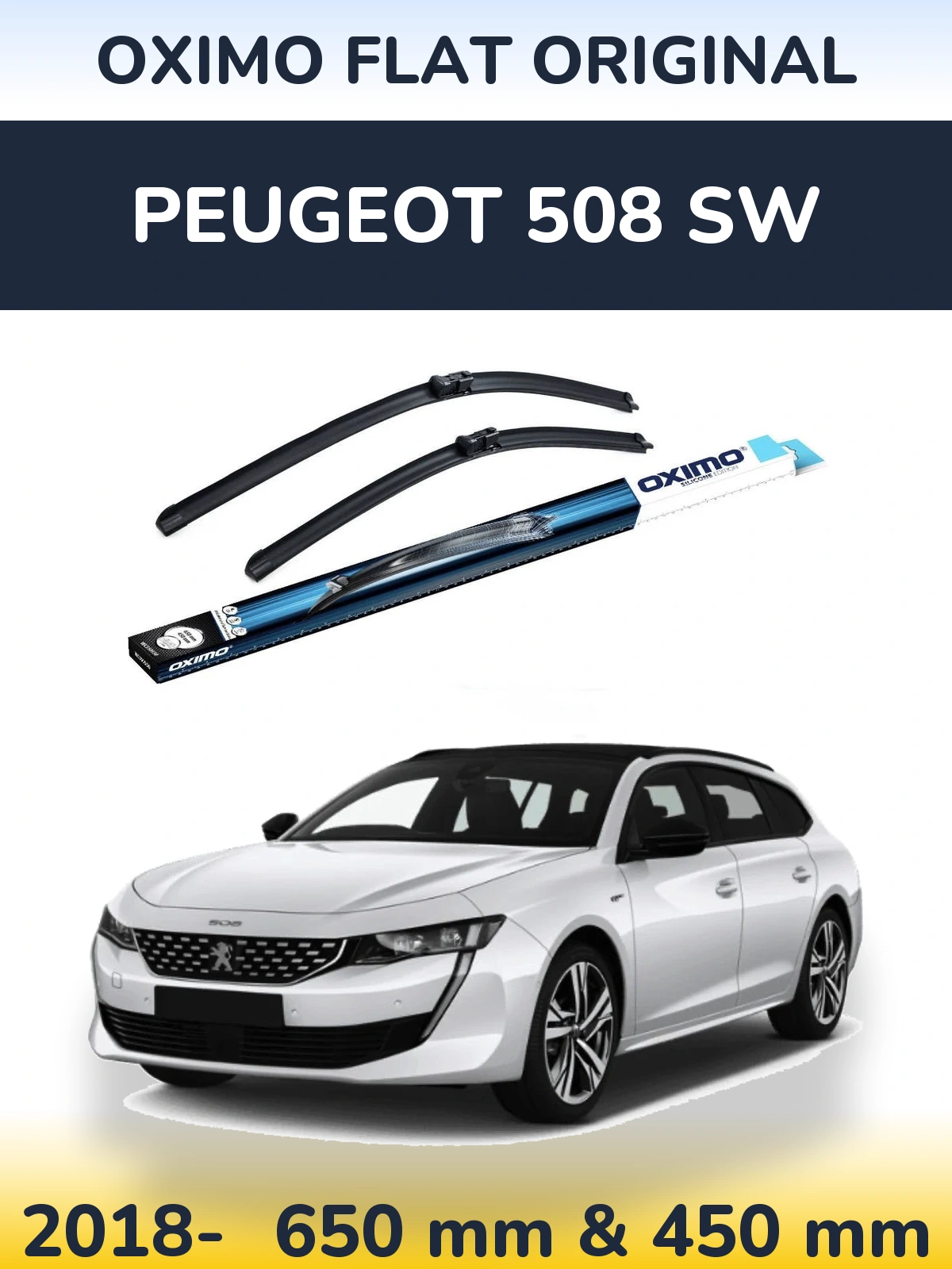 Комплект передних дворников Oximo Flat Original 650 & 450 мм для Peugeot 508 SW 2018-2026