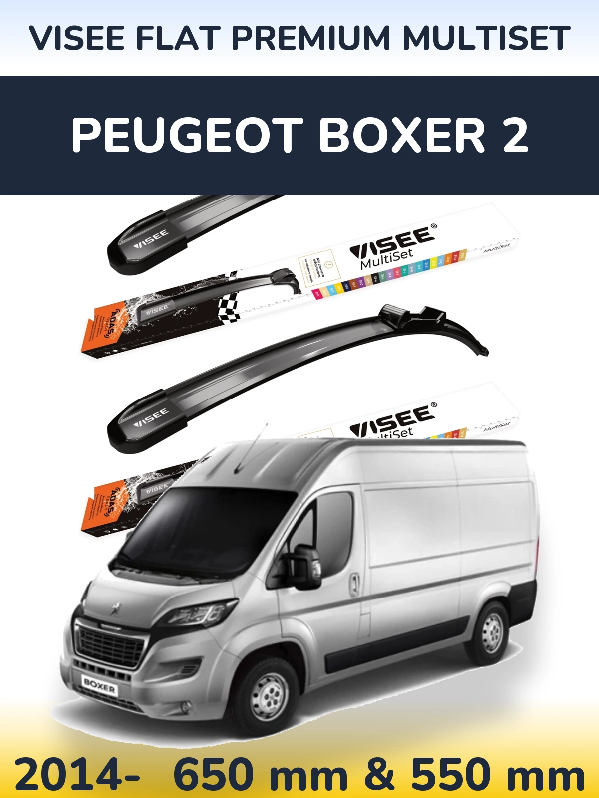 Komplet przednich wycieraczek VISEE FLAT PREMIUM MultiSet 650 & 550 mm do Peugeot Boxer 2 2014-2026
