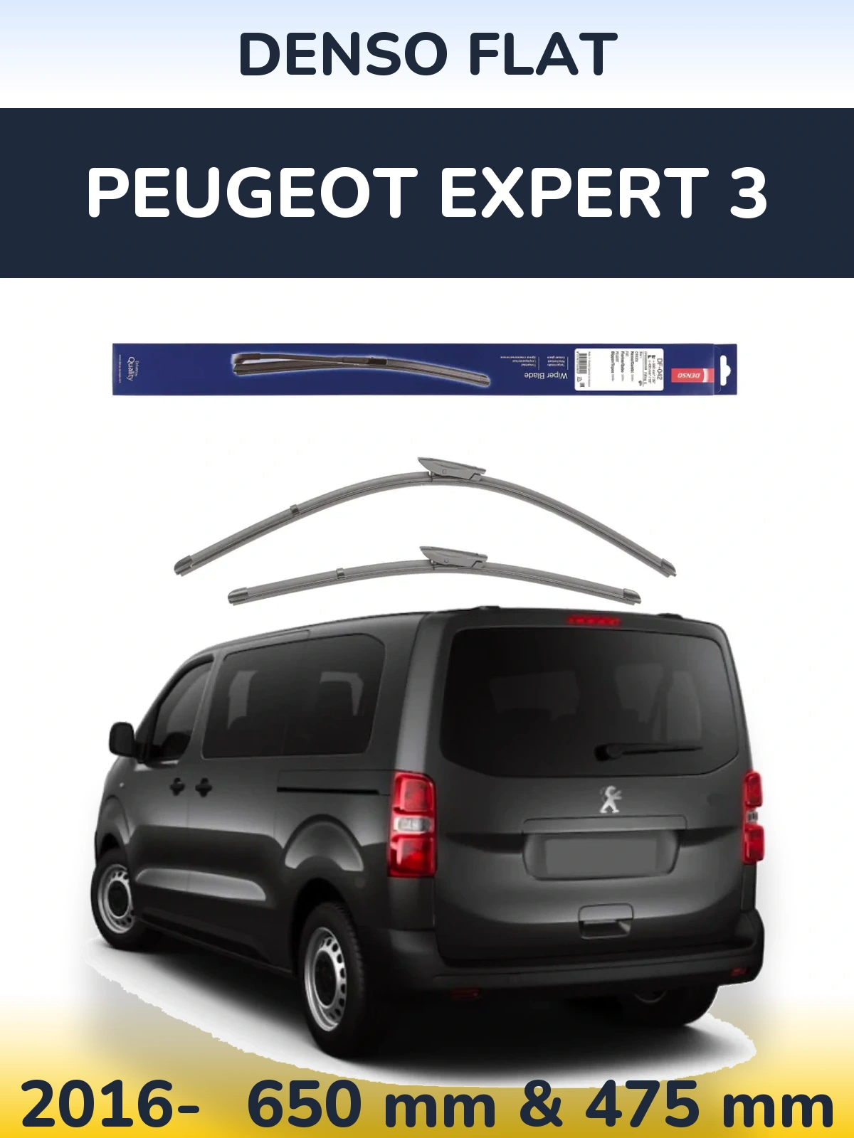 Комплект передних дворников Denso Flat 650 & 450 мм для Peugeot Expert 3 2016-2026