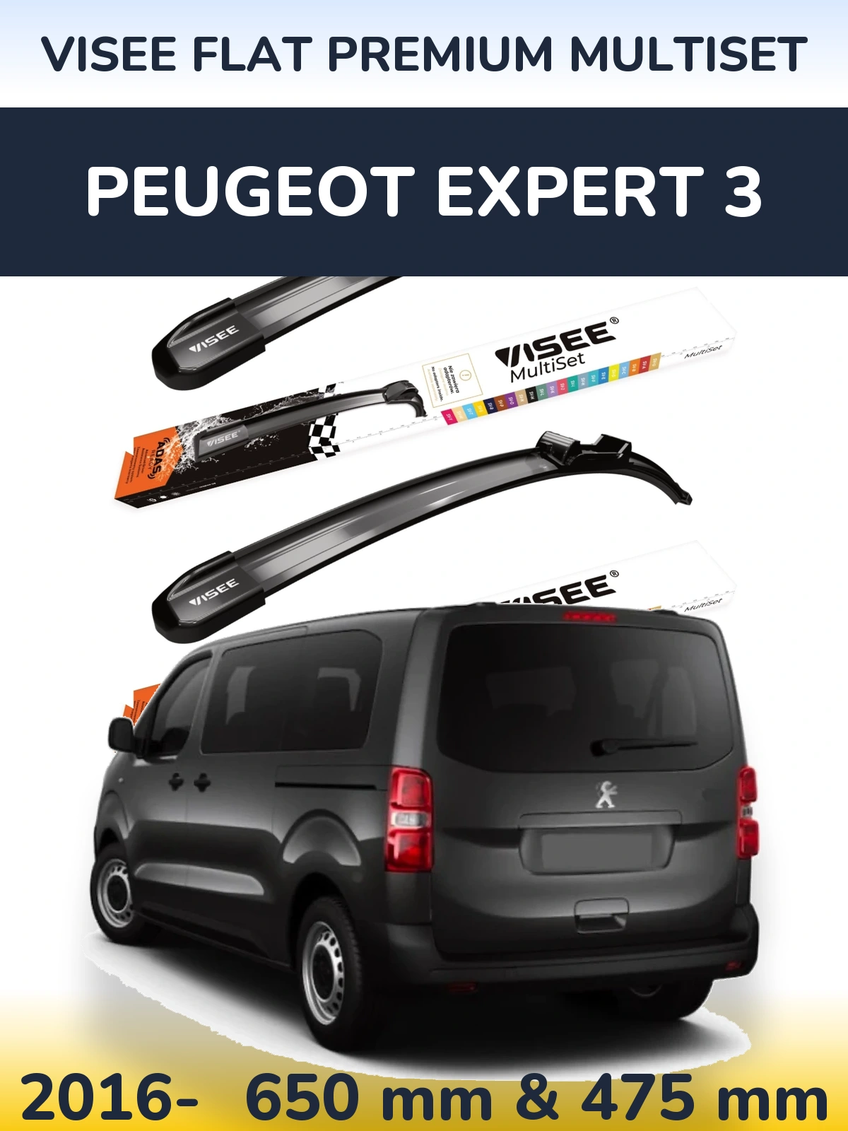 Komplet przednich wycieraczek VISEE FLAT PREMIUM MultiSet 650 & 475 mm do Peugeot Expert 3 2016-2026