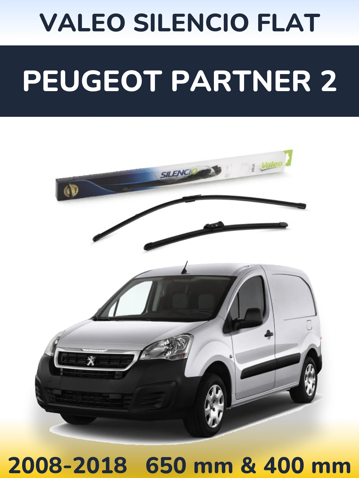 Komplet przednich wycieraczek Valeo Silencio Flat 650 & 400 mm do Peugeot Partner 2 2008-2018