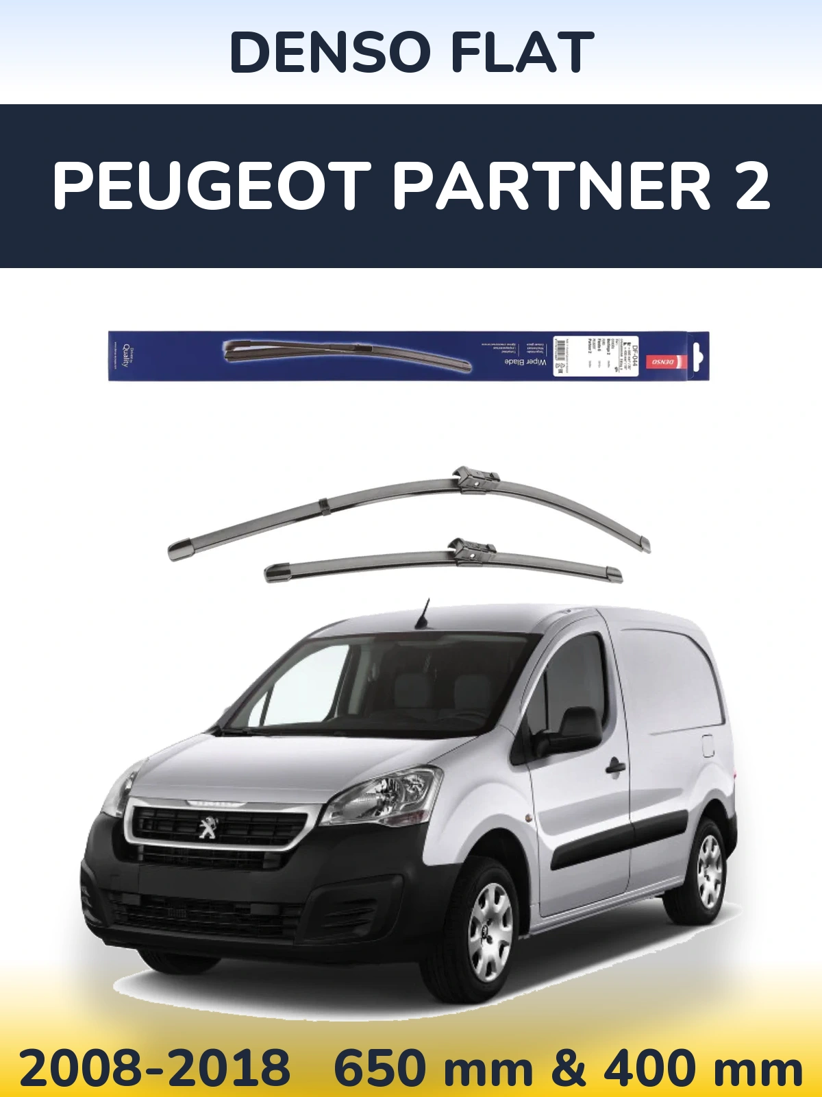 Komplet przednich wycieraczek Denso Flat 650 & 400 mm do Peugeot Partner 2 2008-2018
