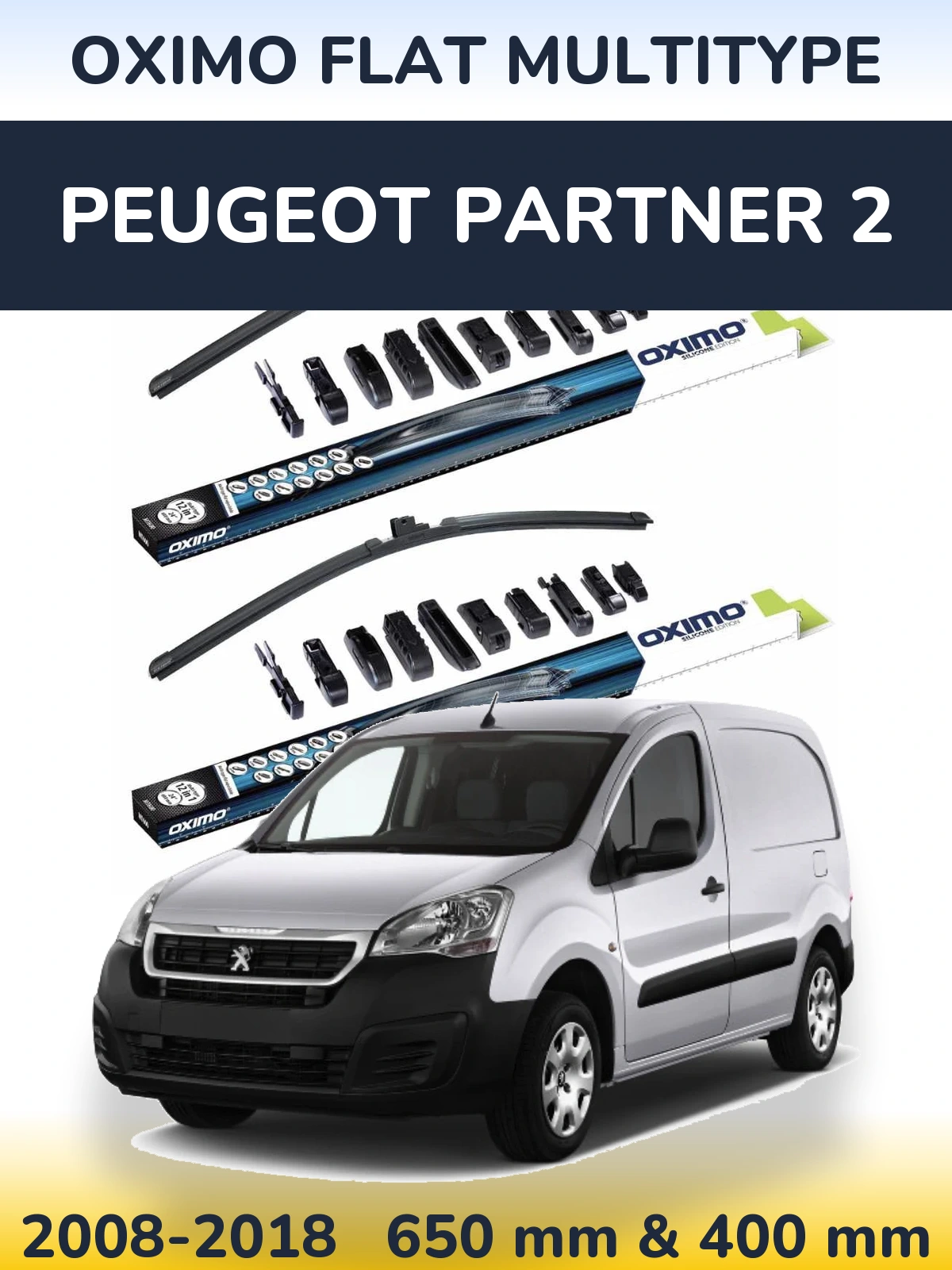 Komplet przednich wycieraczek Oximo Flat MultiType 650 & 400 mm do Peugeot Partner 2 2008-2018