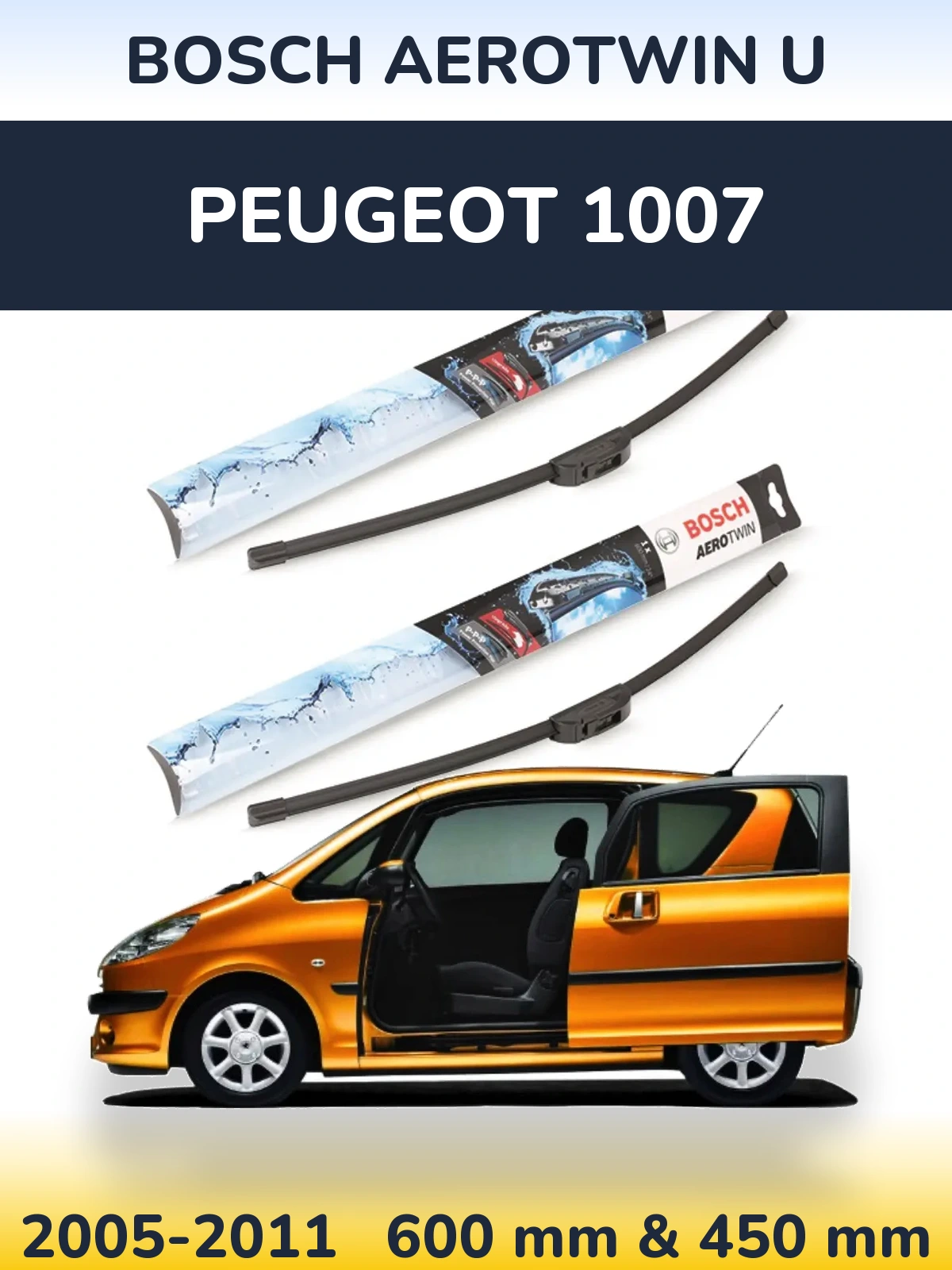 Komplet przednich wycieraczek BOSCH AeroTwin U 600 & 450 mm do Peugeot 1007 2005-2011