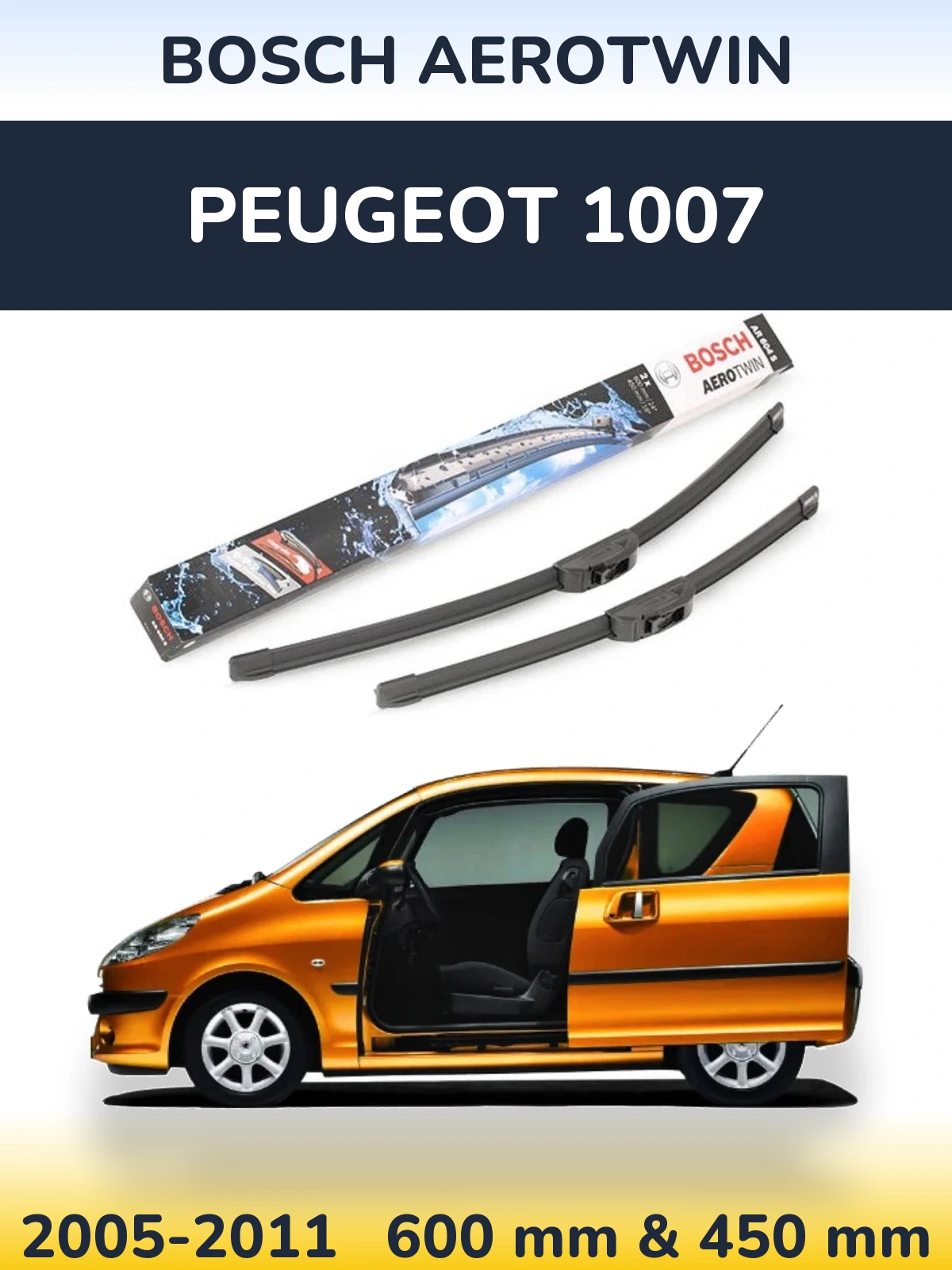 Komplet przednich wycieraczek BOSCH AeroTwin 600 & 450 mm do Peugeot 1007 2005-2011