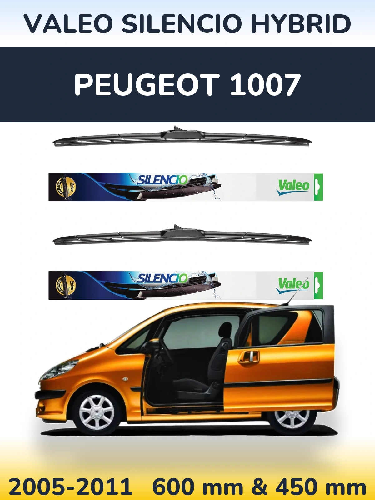 Komplet przednich wycieraczek Valeo Silencio Hybrid 600 & 450 mm do Peugeot 1007 2005-2011
