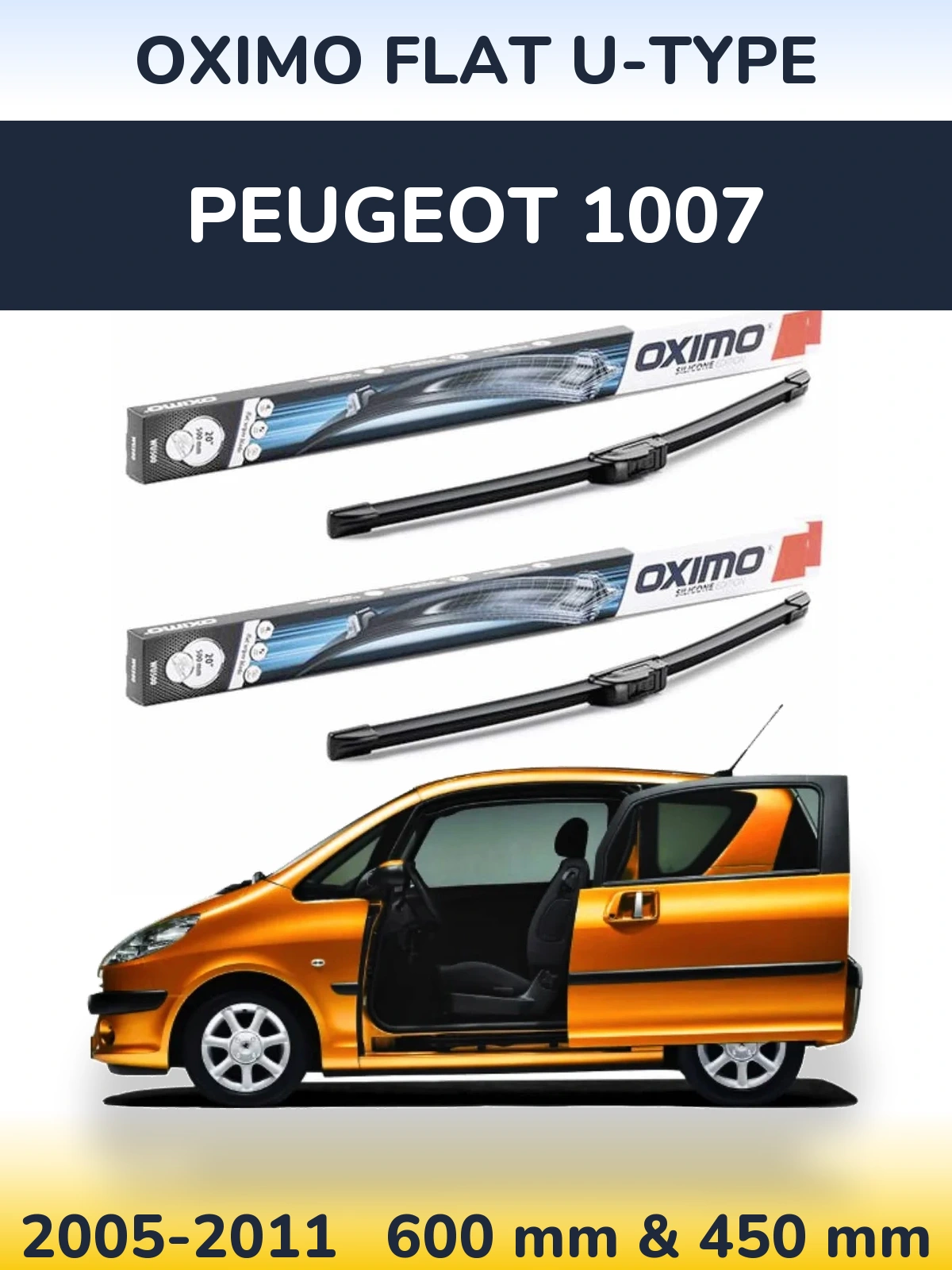 Komplet przednich wycieraczek Oximo Flat U-type 600 & 450 mm do Peugeot 1007 2005-2011