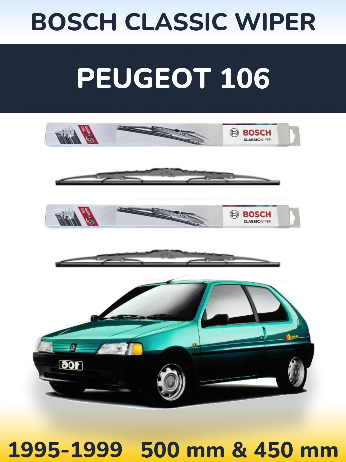 Komplet przednich wycieraczek BOSCH Classic Wiper 500 & 450 mm do Peugeot 106 1995-1999