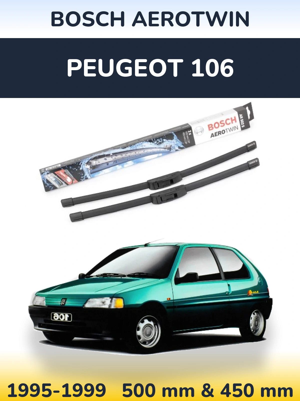 Komplet przednich wycieraczek BOSCH AeroTwin 500 & 450 mm do Peugeot 106 1995-1999
