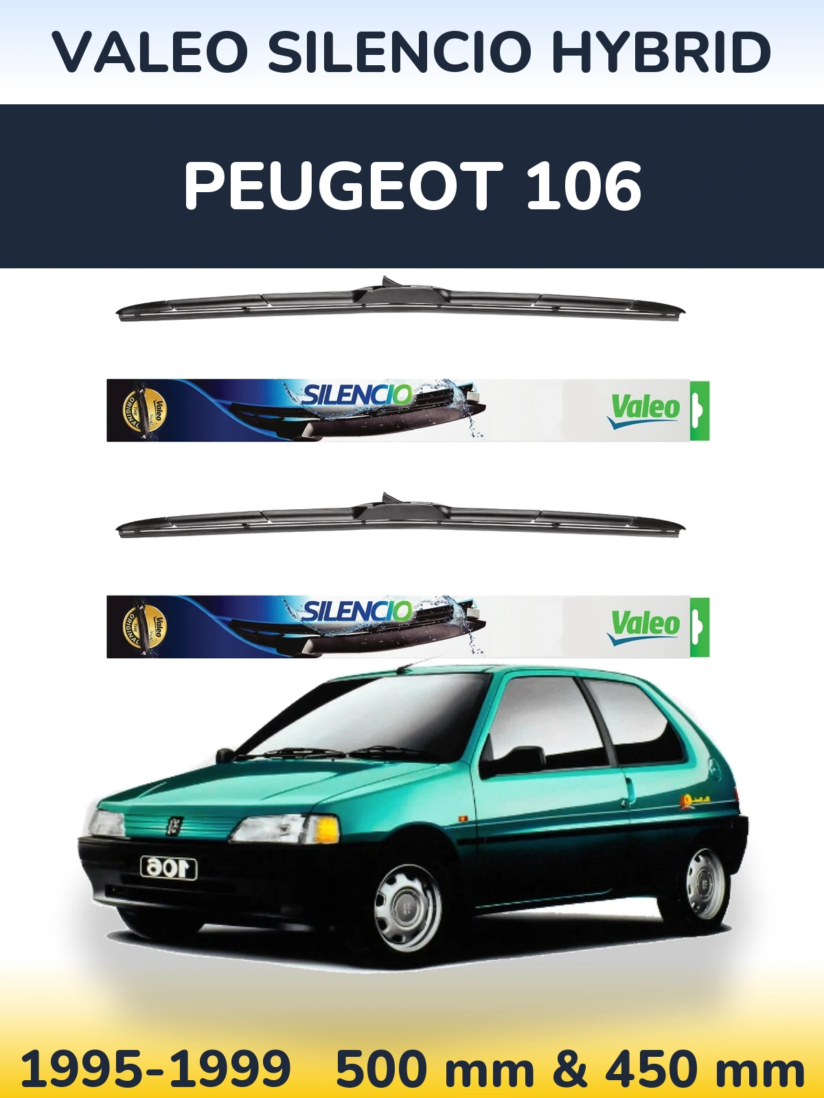 Комплект передних дворников Valeo Silencio Hybrid 500 & 450 мм для Peugeot 106 1995-1999