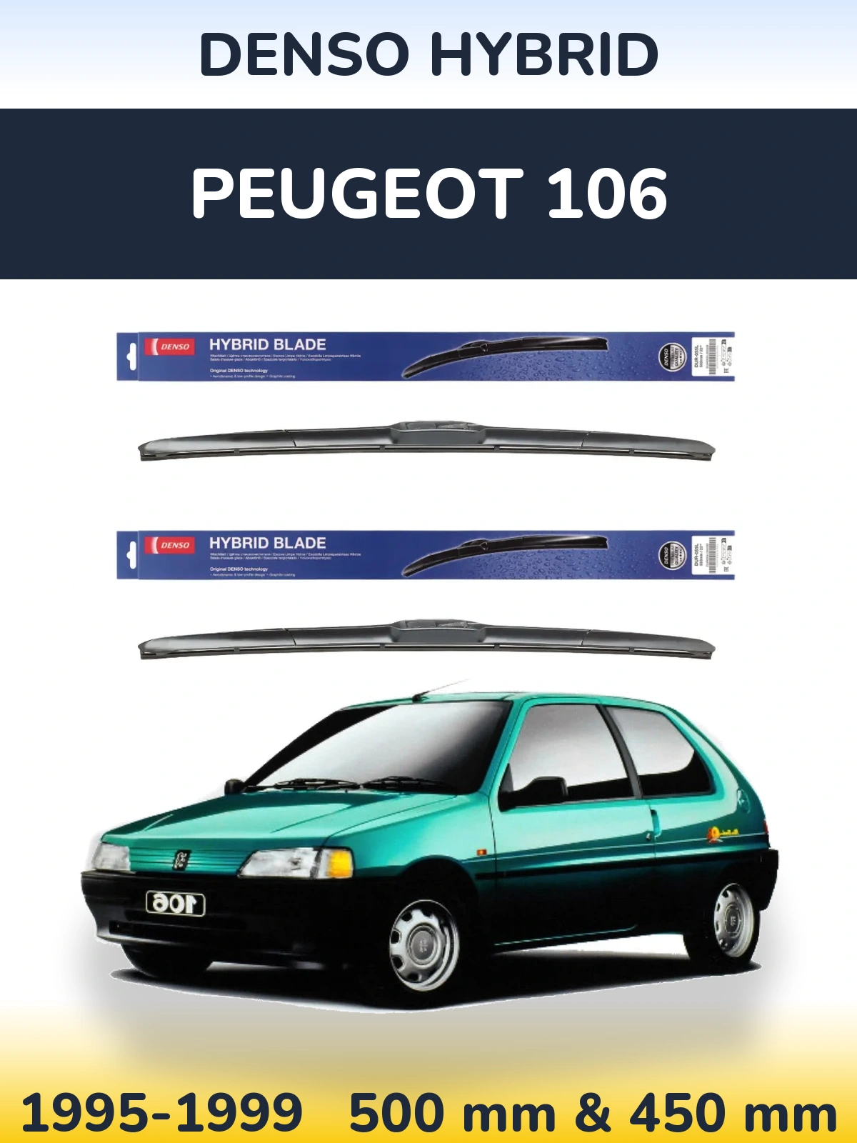 Комплект передних дворников Denso Hybrid 500 & 450 мм для Peugeot 106 1995-1999
