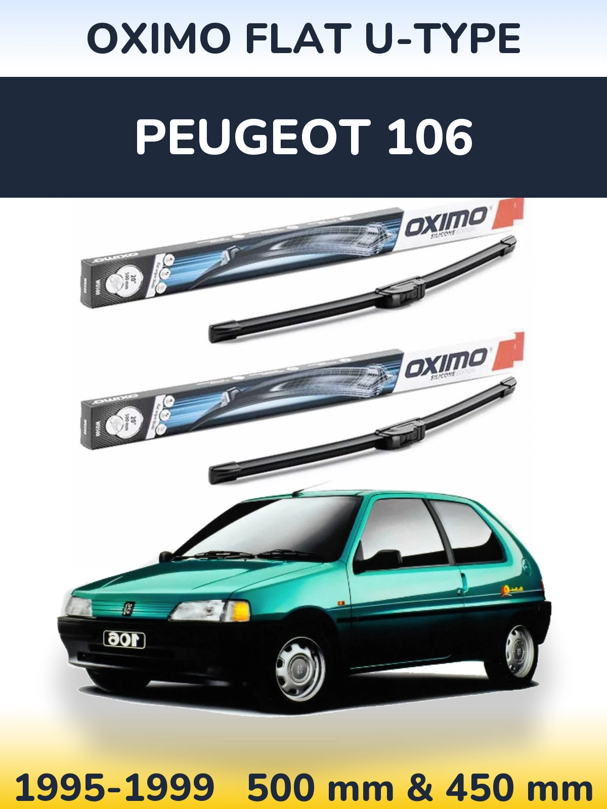 Komplet przednich wycieraczek Oximo Flat U-type 500 & 450 mm do Peugeot 106 1995-1999