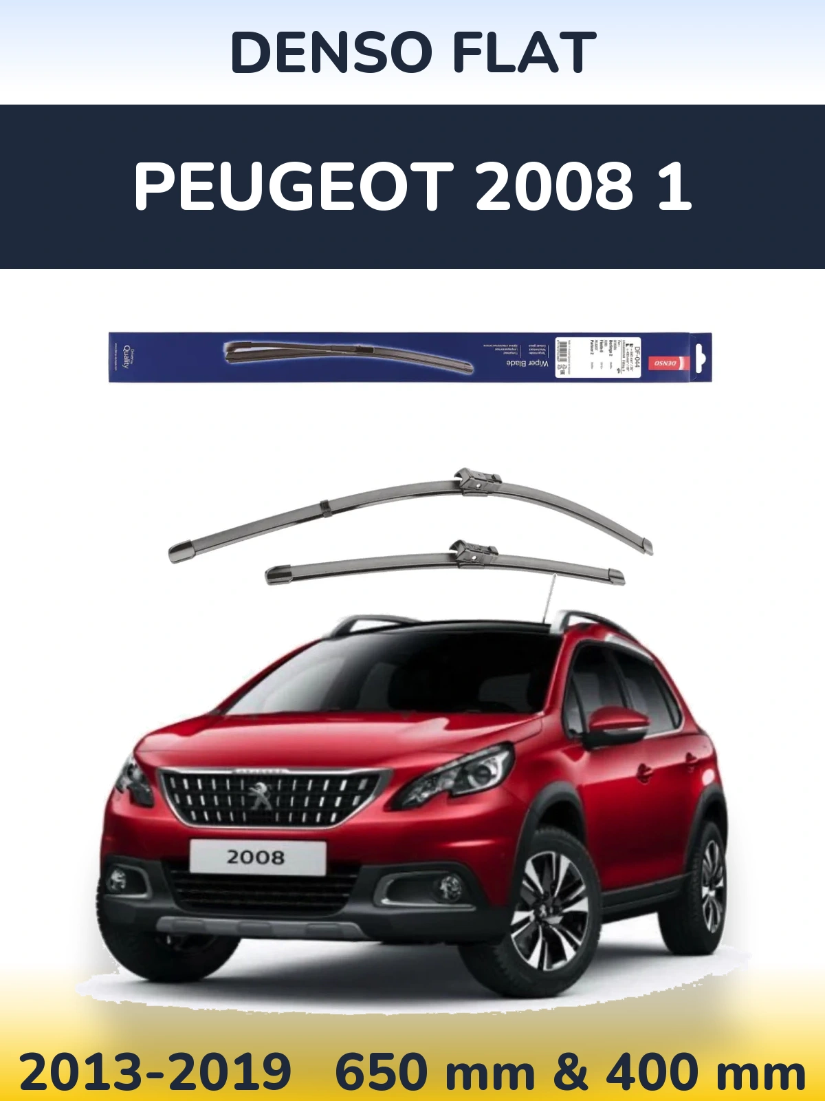 Front wiper blade set Denso Flat 650 & 400 mm for Peugeot 2008 1 2013-2019