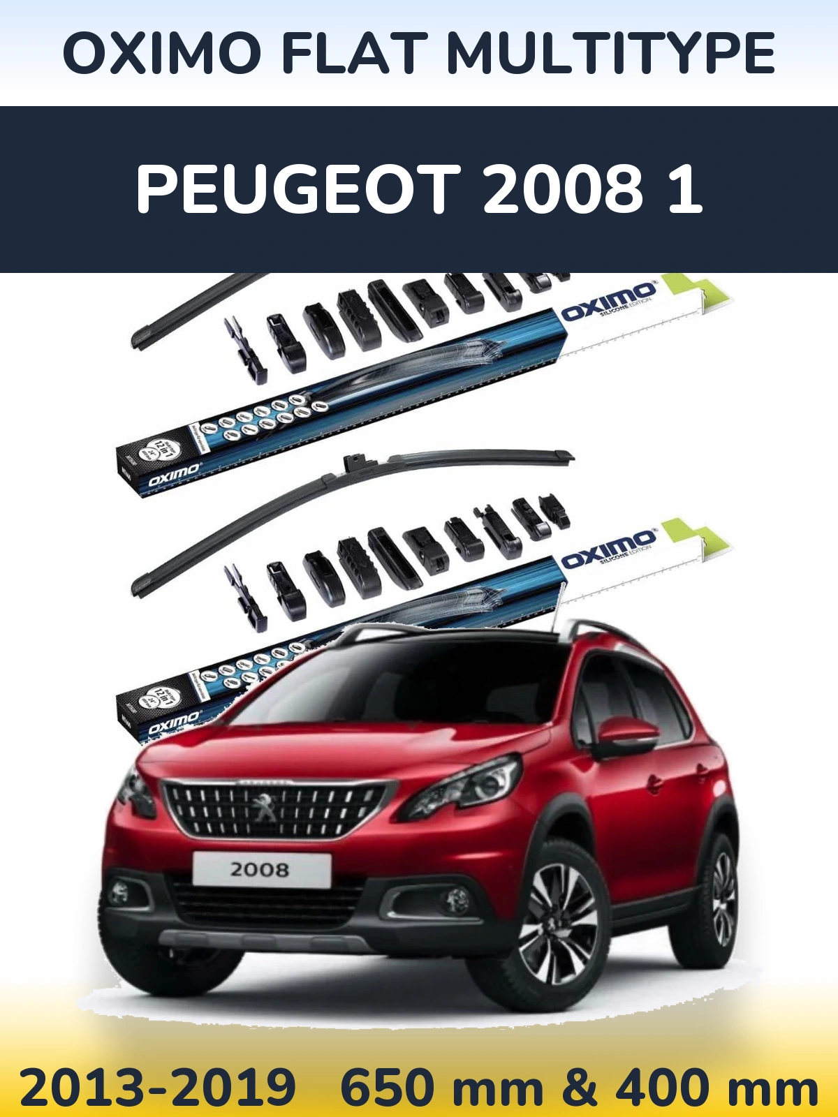 Komplet przednich wycieraczek Oximo Flat MultiType 650 & 400 mm do Peugeot 2008 1 2013-2019