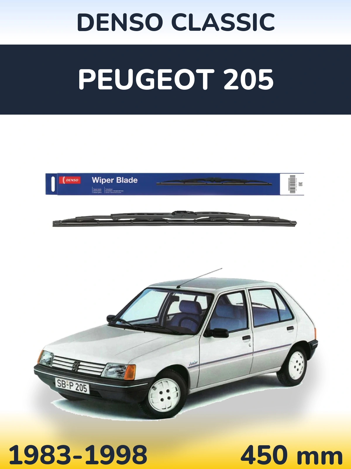 Rear wiper blade Denso Classic 450 mm for Peugeot 205 1983-1998